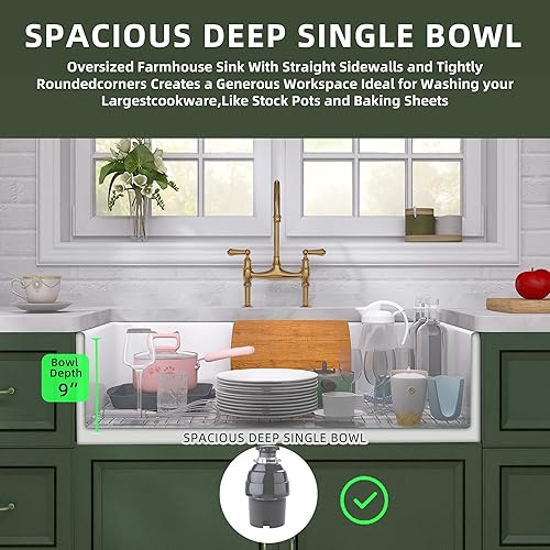 Miniatura 2 de TUKTUK Fregadero de granja blanco de 36 pulgadas, delantal de arcilla refractaria frontal, fregadero de cocina con caída profunda en el fregadero de