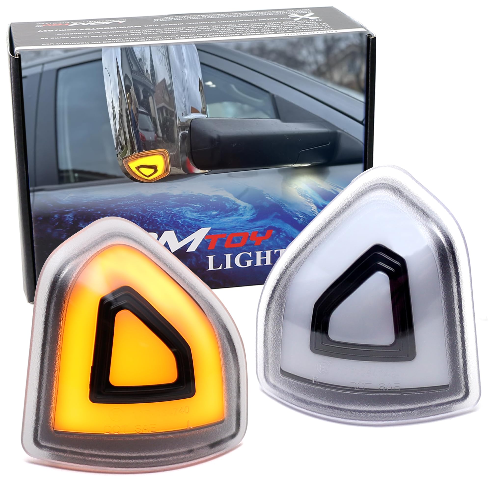 iJDMTOY Semi-Clear Lens 2-Pin Amber Only Full LED Corner Side Mirror Turn Signal Indicator Light Assembly Kit Compatible With Dodge 2010-18 RAM 1500 2500 3500 4500 5500