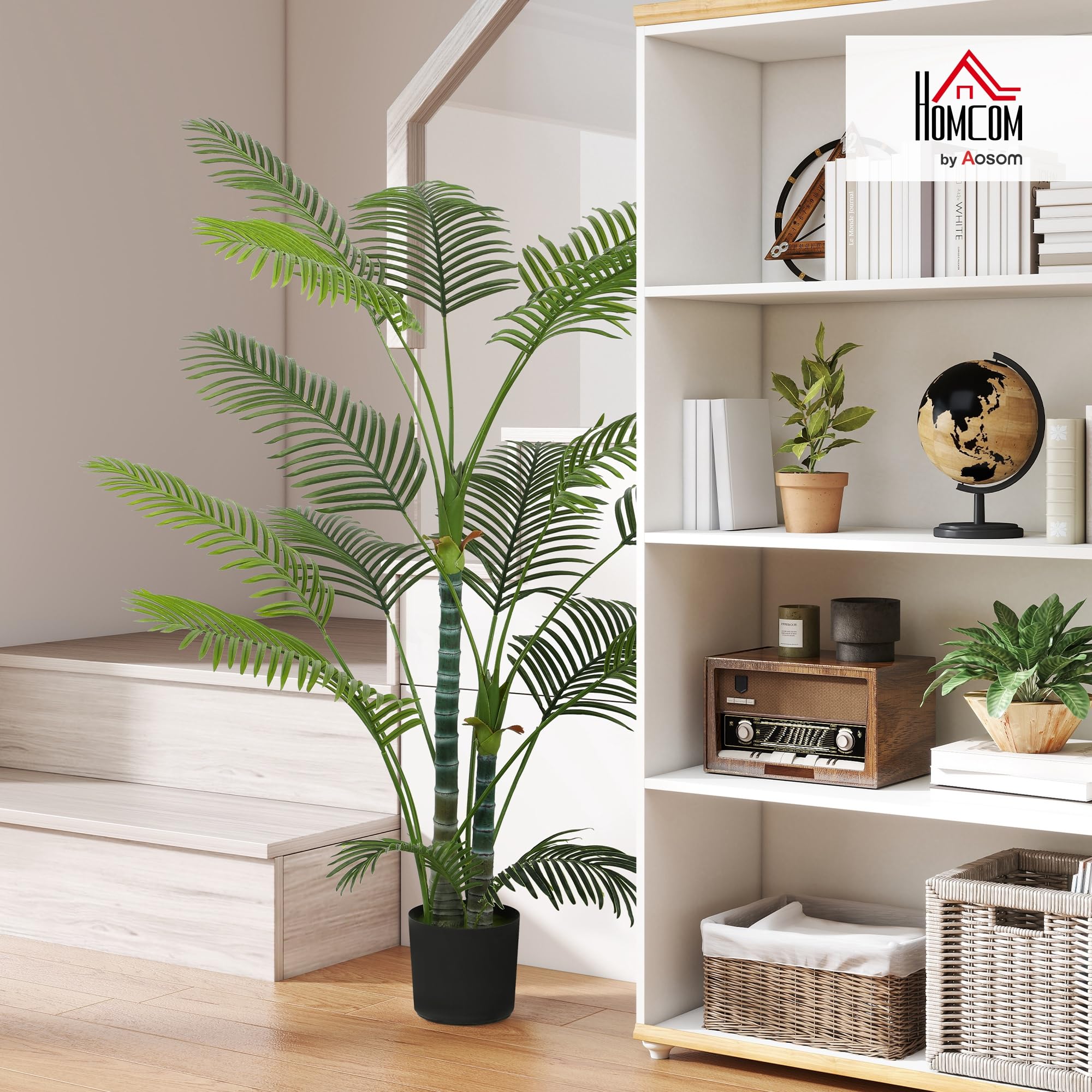 HOMCOM Künstliche Palme 175cm Kunstpalme mit 16 Palmenwedel Groß im Topf | Kunstpflanze, Künstliche Pflanzen, Wie Echt, Zimmerpflanze, Kunstbaum, für Wohnzimmer Büro Balkon Dekoration