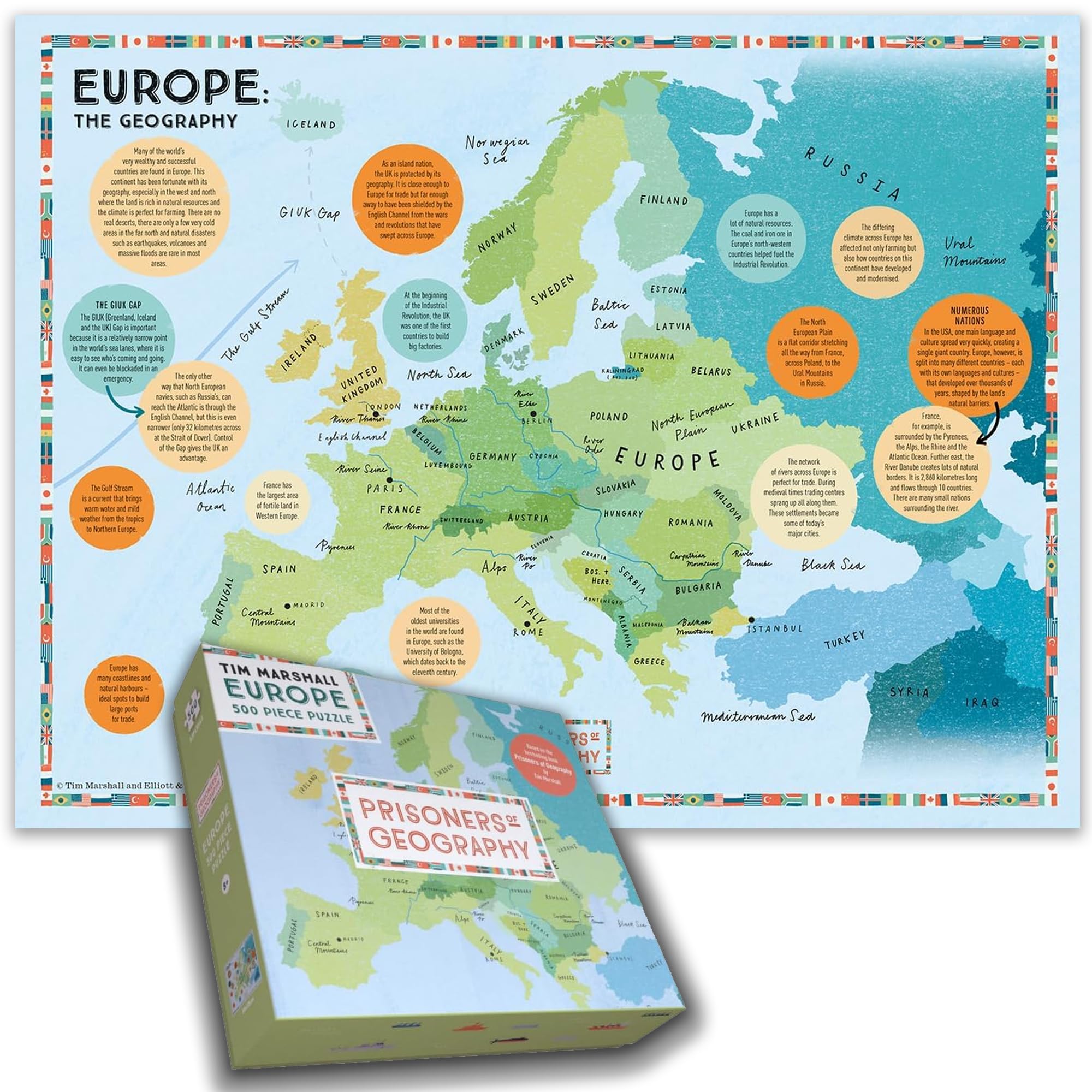 Prisoners of Geography By Tim Marshall Europe Map 500 Piece Jigsaw Puzzle for Adults | Illustrated Political & Geographical Jigsaw | Educational Puzzle for Teens & Adults Size 50 x 38 cm