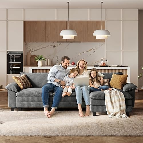 Miniatura 6 de LINSY HOME Sofá modular de 123 pulgadas, sofá modular de pana en forma de nube para sala de estar, sofá en forma de L con otomana móvil, modernos