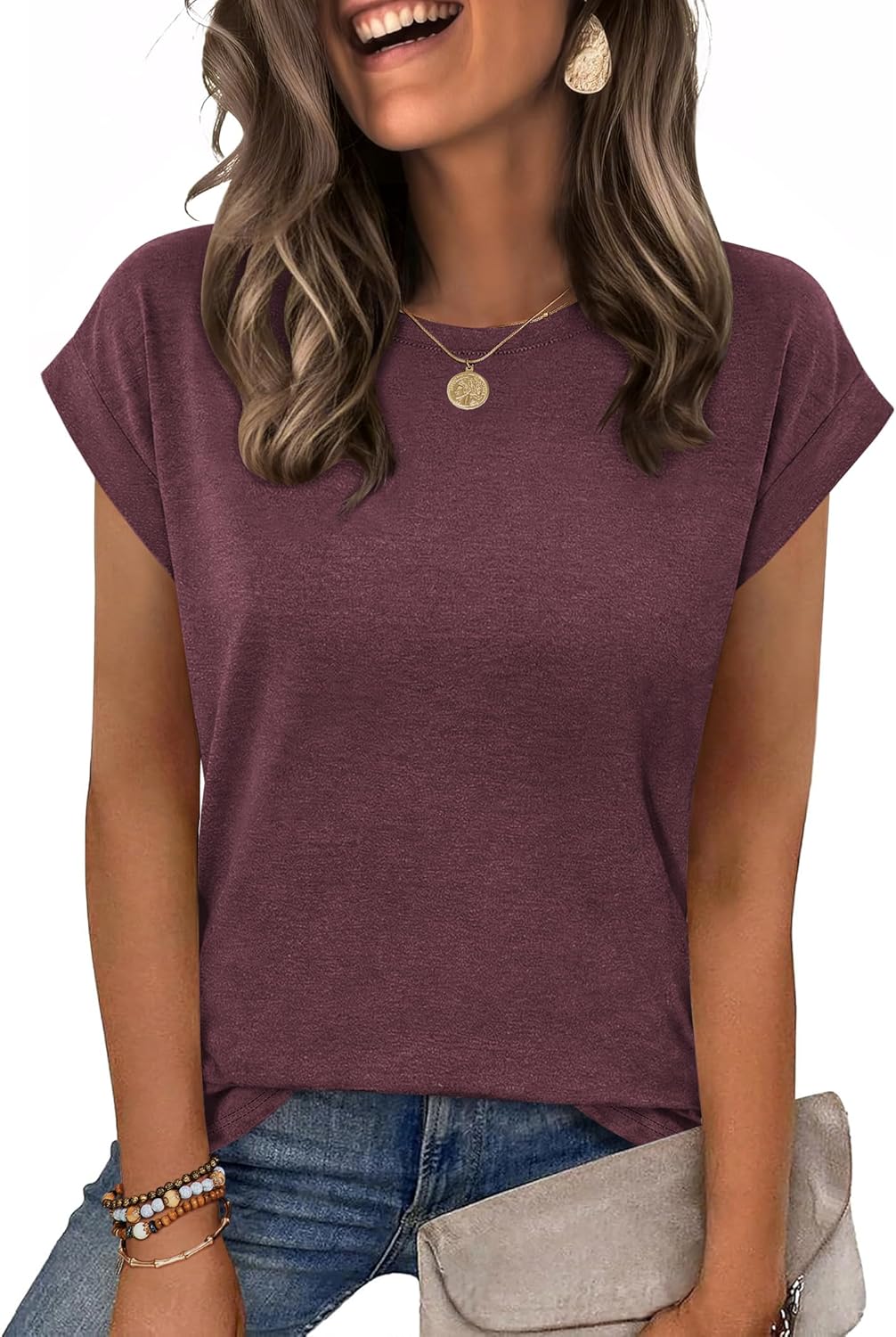 Zeagoo Womens Tops Summer Casual Cap Sleeve Tshirts Shirts Business Dressy Spring Fashion Outfits Trendy Clothes