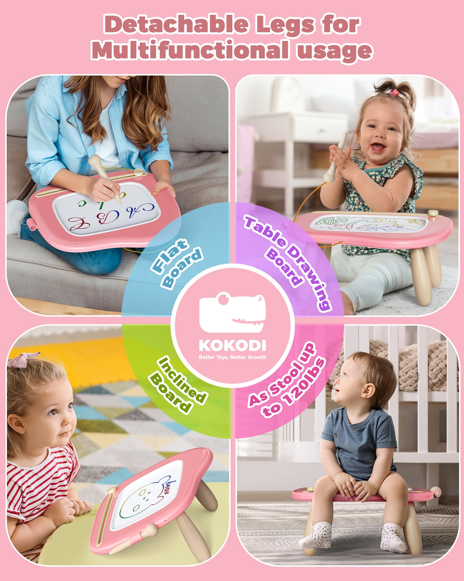 KOKODI Magnetische Maltafel Kinder Zaubertafel, Magnet Zeichentafel Löschbar, Lernspielzeug ab 1 Jahre, Spielzeug für Kinder 1–7 Jahre, Kinderspielzeug Geschenk für Mädchen Jungen (Rosa)
