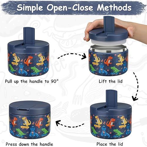 Miniatura 2 de Tarro de comida aislado al vacío de 12 onzas con tapa de hebilla, boca ancha, termo para sopa para comida caliente, para niños, contenedor de
