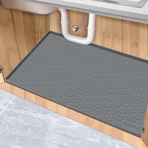 CANIVI Kitchen Organizers and Storage, 34" x 22" Under Sink Mat Waterproof Silicone Under Sink Tray for Kitchen & Laundry Cabinets, Cabinet