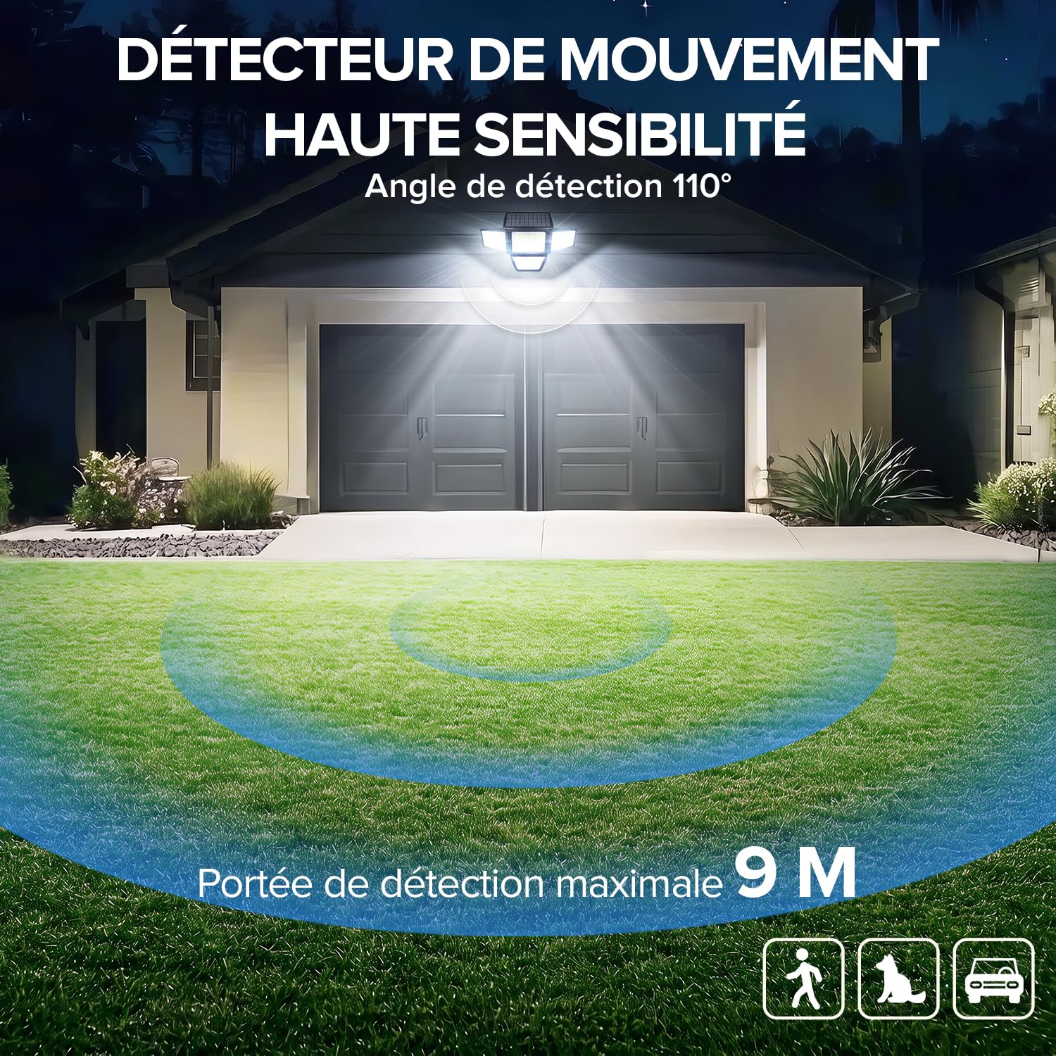 UME Lampe Solaire de Sécurité Extérieur, 196 LED avec Détecteur de Mouvement PIR, 3 Modes, 4 Têtes Orientables, Projecteur à Énergie Solaire avec Télécommande, IP65 Étanche – Lot de 2