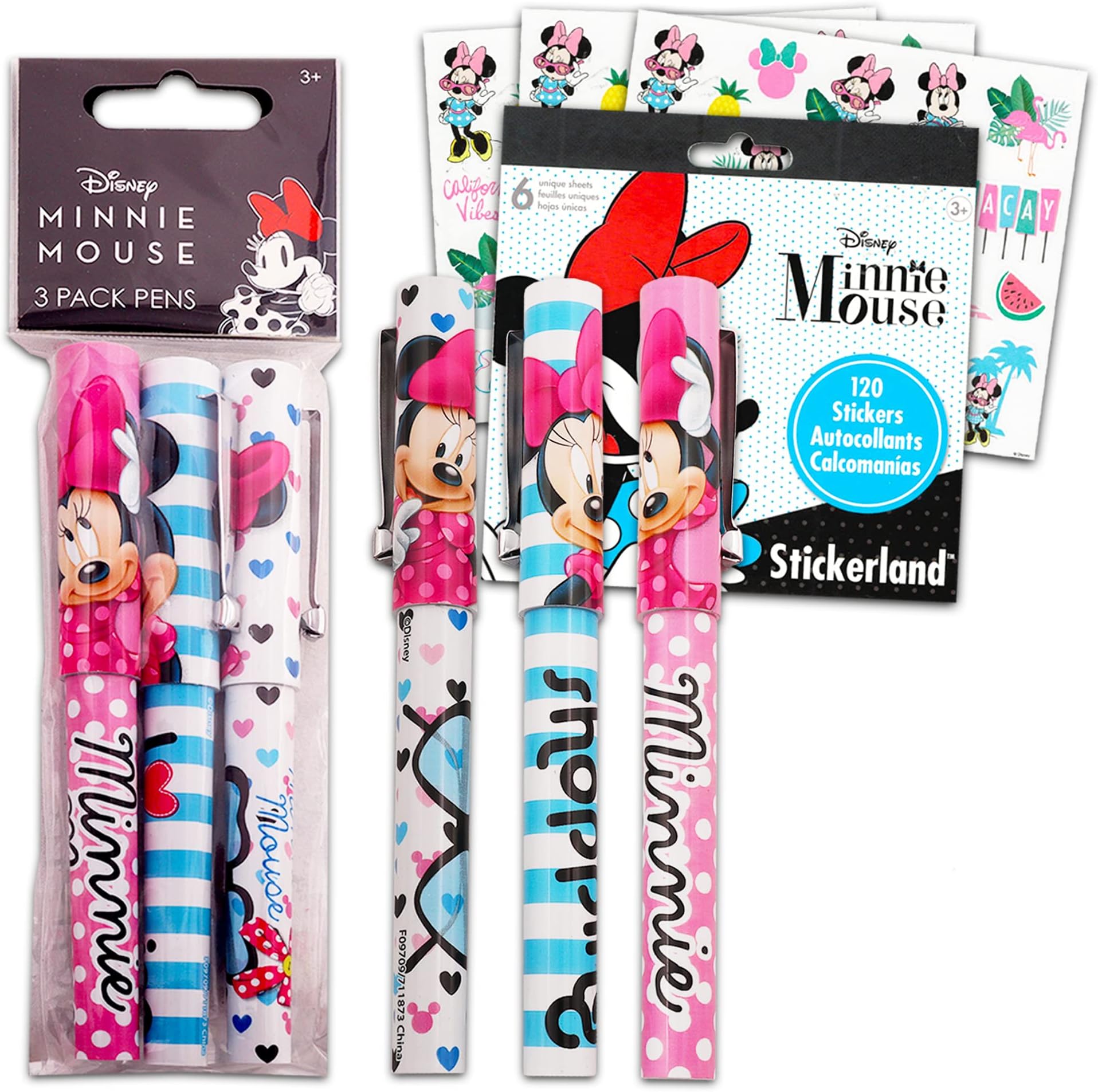 Disney Minnie Mouse Pens Set ~ Bundle Includes 1 Minnie Mouse Ballpoint Pen with Stylus and 1 Minnie Mouse Gel Pen and Bookmark with Minnie Mouse Stickers (Minnie Mouse Office Supplies)