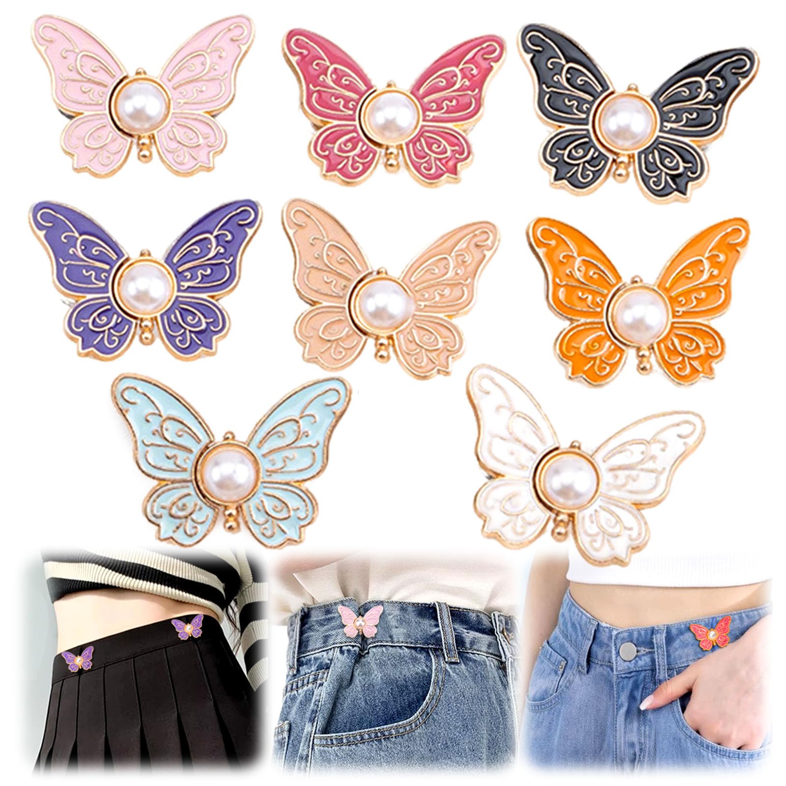 Women's 6Pcs Butterfly Waist Tighteners, 2026 New Jean Buttons Pins, Adjustable Waist Buckle Pants Clips