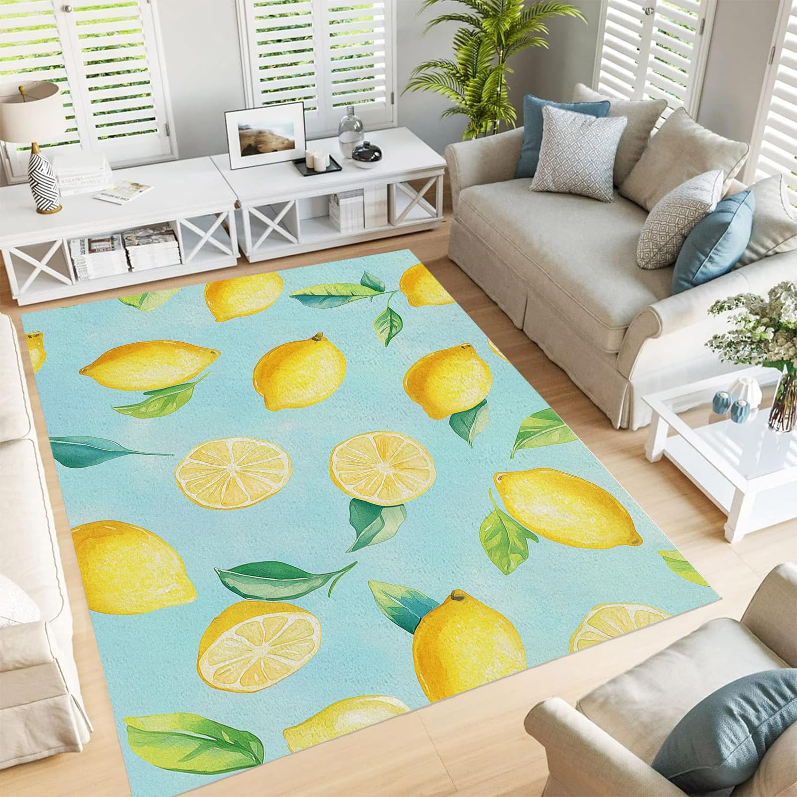 Tapis de salon moderne citron à poil court pour chambre et bureau