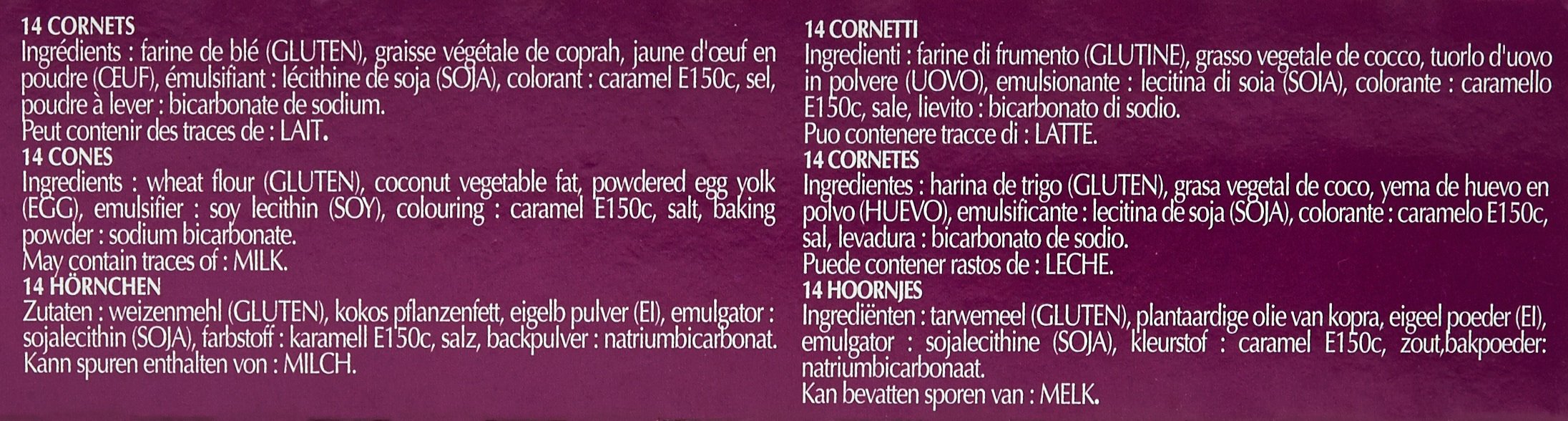 La Basquaise Assortiment de 14 Cornets de Glace 9 simples et 5 Doubles 60g