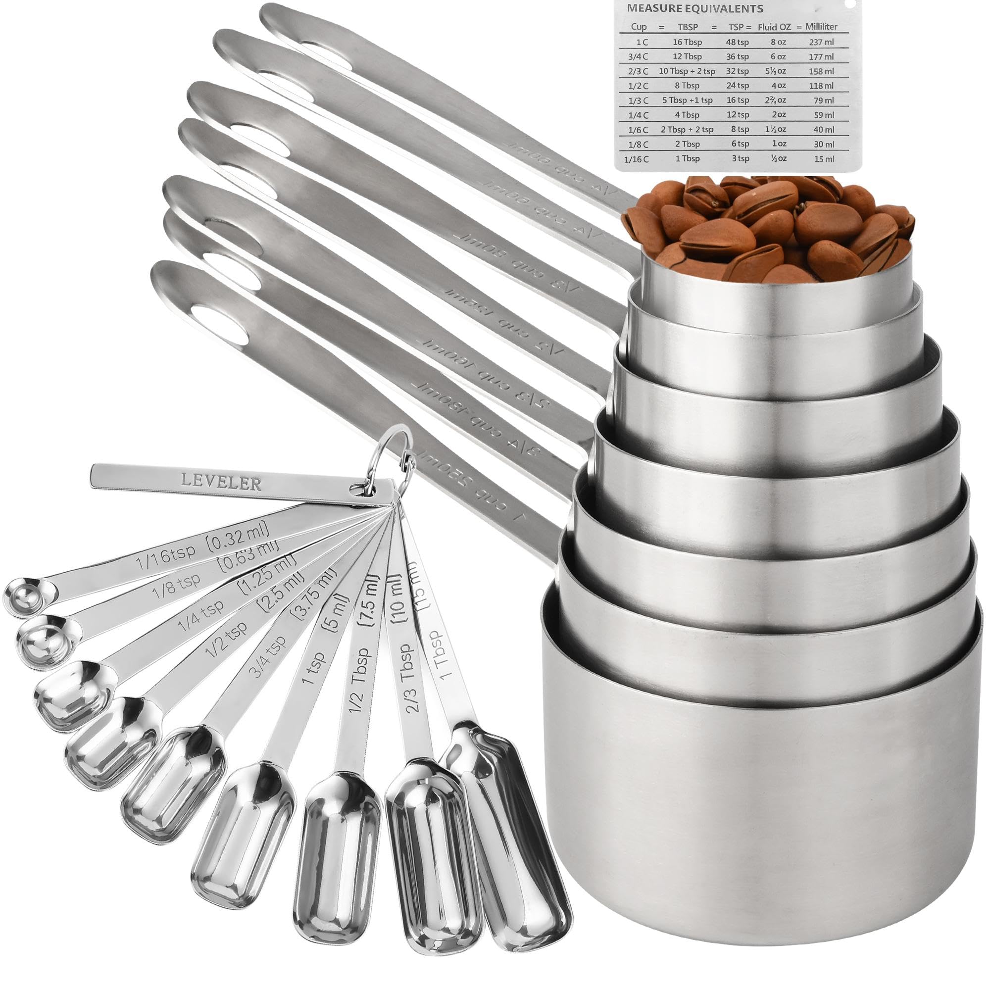 Messbecher und Löffel Set, Edelstahl Messbecher und Löffel Set 18:7 Küchenmessbecher, 9 Backgewürz-Messlöffel, US&metrische Messbecher und Löffel zum Kochen
