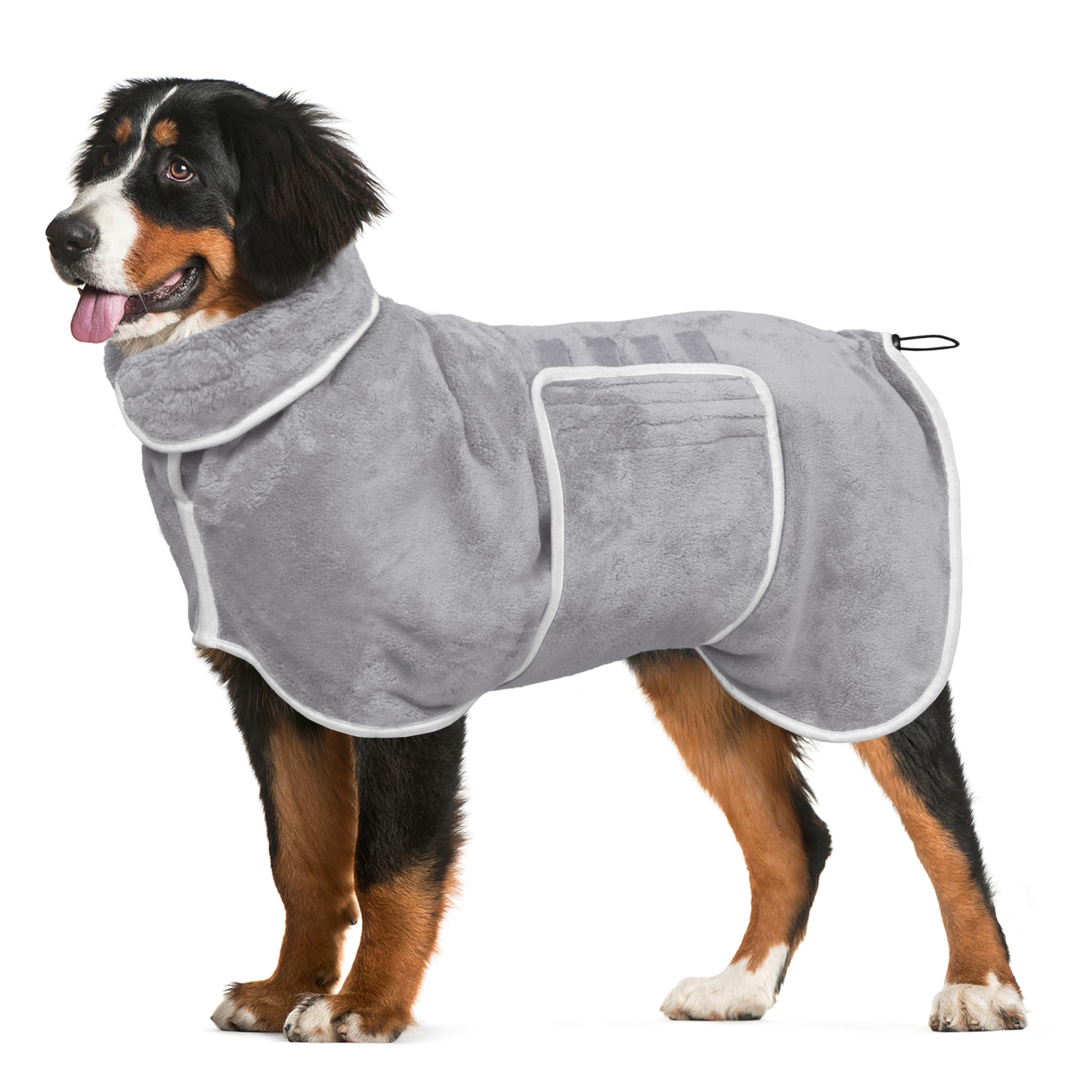 Dog Bathrobe Drying Coat - Super Absorbent Bath Robe for Large Dogs, Soft Adjustable Collar & Belly Strap Fast Drying Pet Towel for Dogs and Cats (