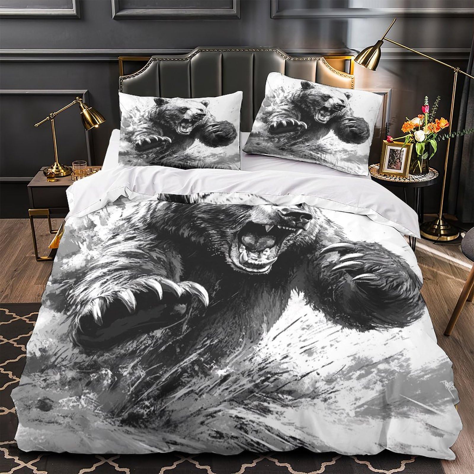 Housse de couette ours rugissant pour chambre d'ado et fille