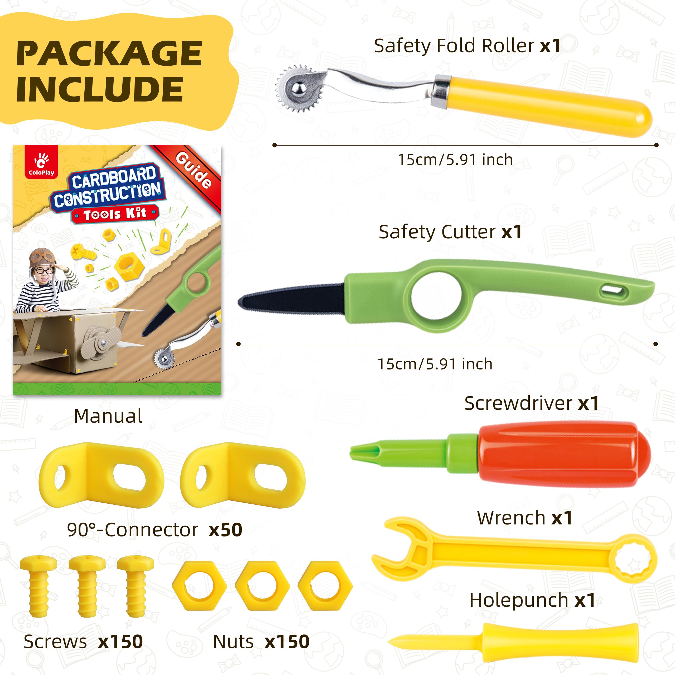 ColoPlay 255 Cardboard Tools for Kids, Cardboard Cutter for Kids, Tools for STEM Educational, Gifts for Boys and Girls Aged 5-12