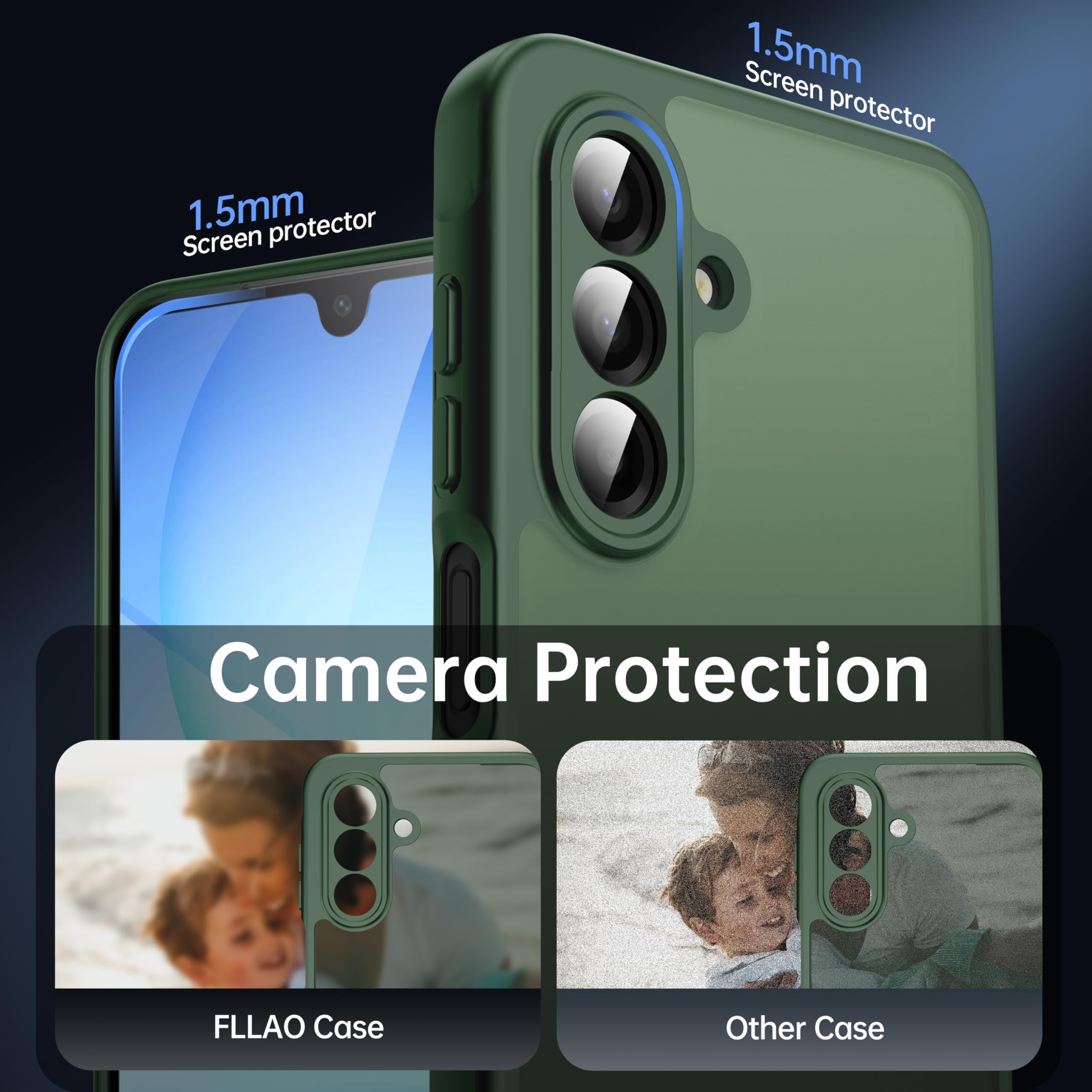 FLLAO Opaca Cover Compatibile con Samsung Galaxy A17 5G/4G con 2 Vetro Temperato, [Della Fotocamera Protezione] Anticaduta Antiurto Anti-Graffio Hard PC Glassata Traslucida Custodia Verde Scuro