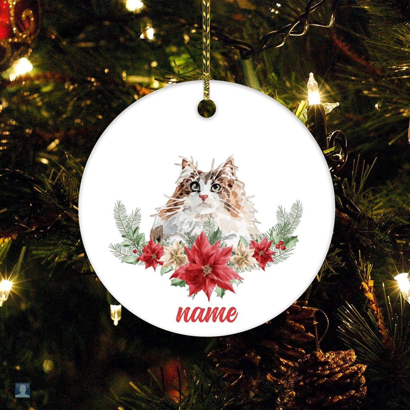 Divertido adorno de cerámica de Navidad con nombre personalizado para amantes de las mascotas, adorno redondo de cerámica personalizado para decoración del árbol de Navidad del hogar