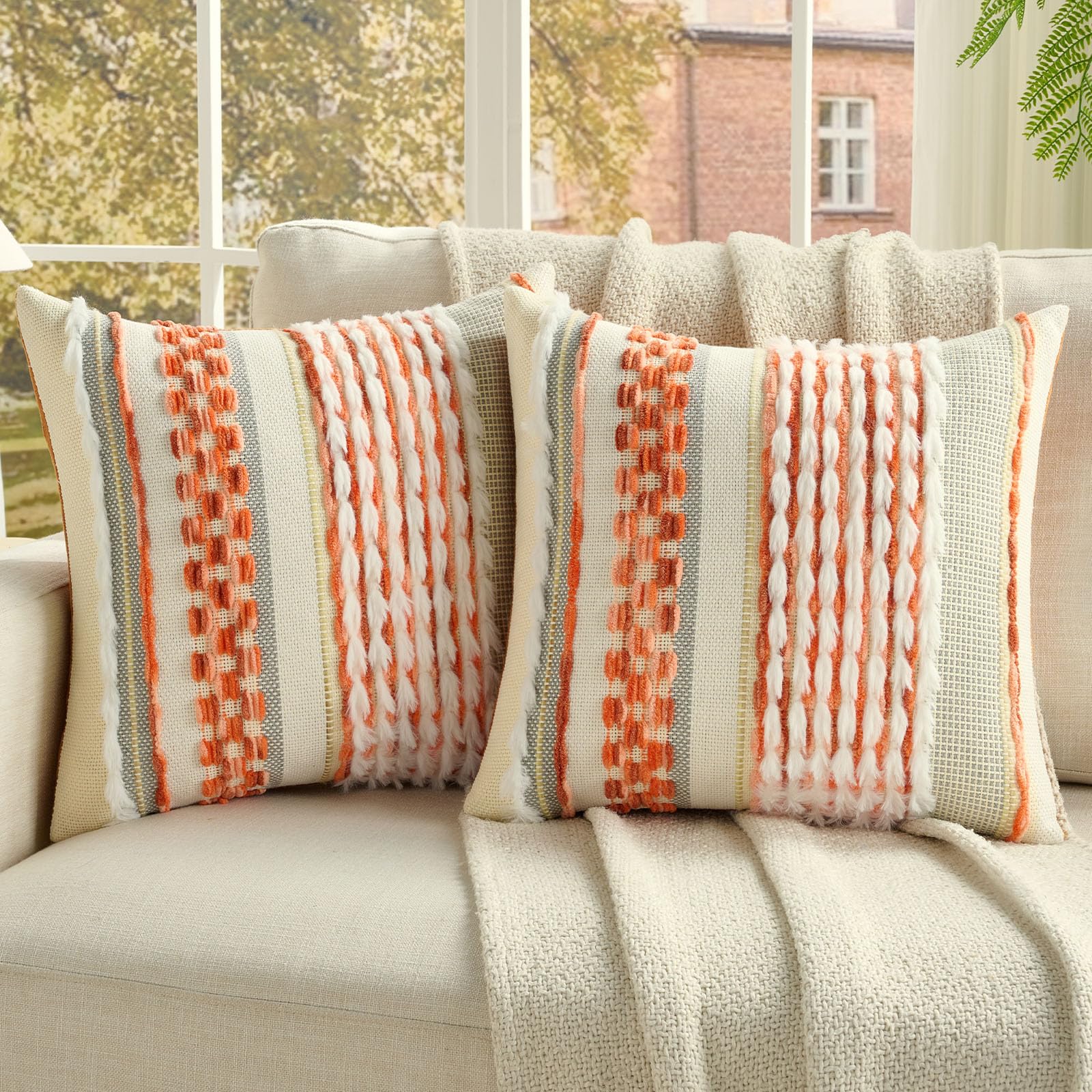 FUTEI Set of 2 Chenille Tufted Cushion Covers 45x45 cm,Orange โ image 1