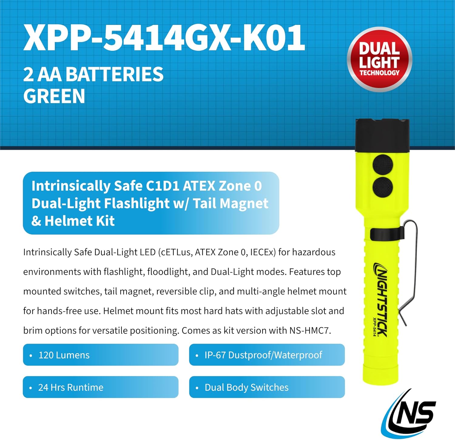 Nightstick XPP-5414GX-K01 Intrinsically Safe Flashlights, Green/Black