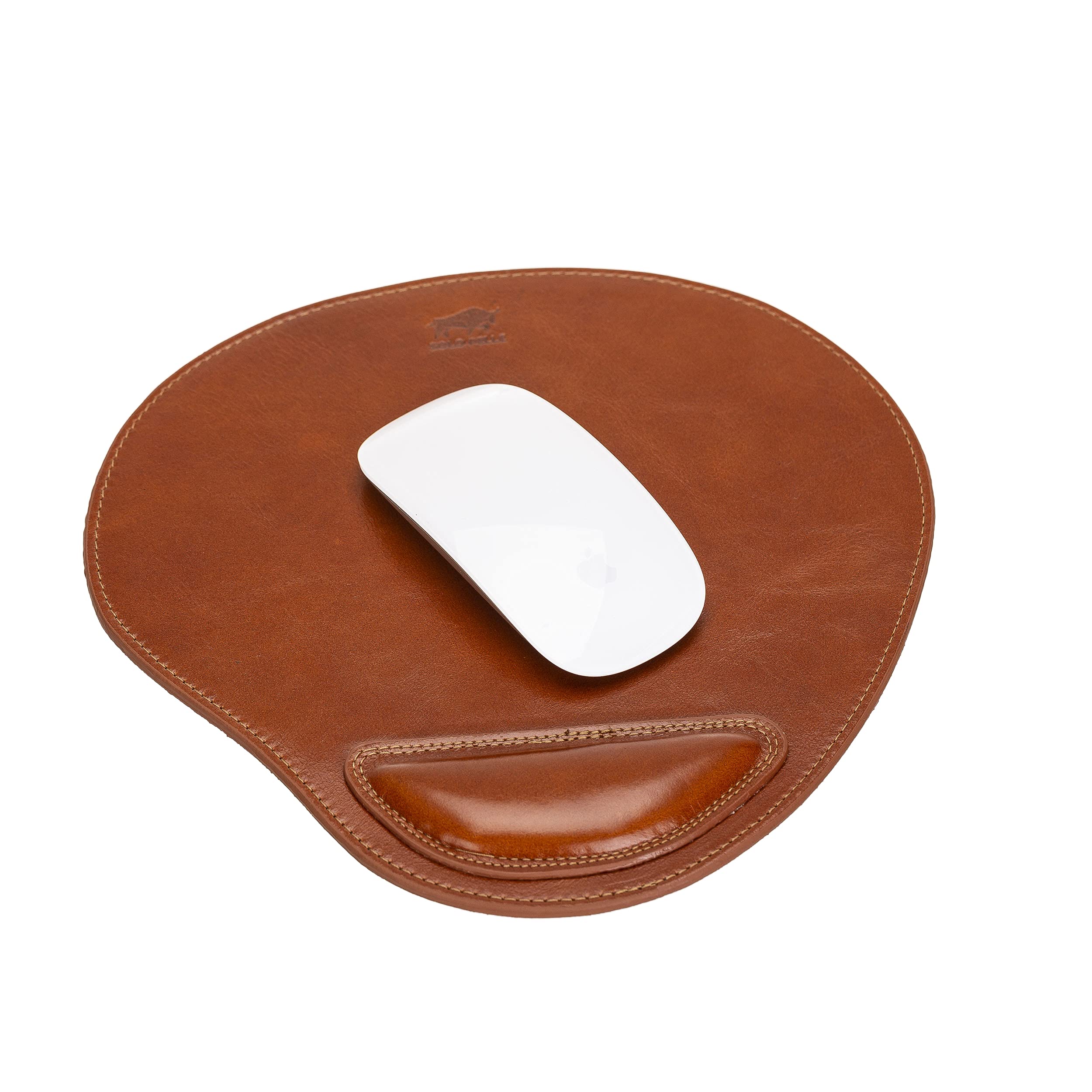 Solo Pelle - Hochwertiges Leder Mauspad mit Handgelenkauflage - Mousepad aus echtem Leder - Unterlage für Computermaus - Leather Pad - Handarbeit Made in Europa (Cognac Braun)