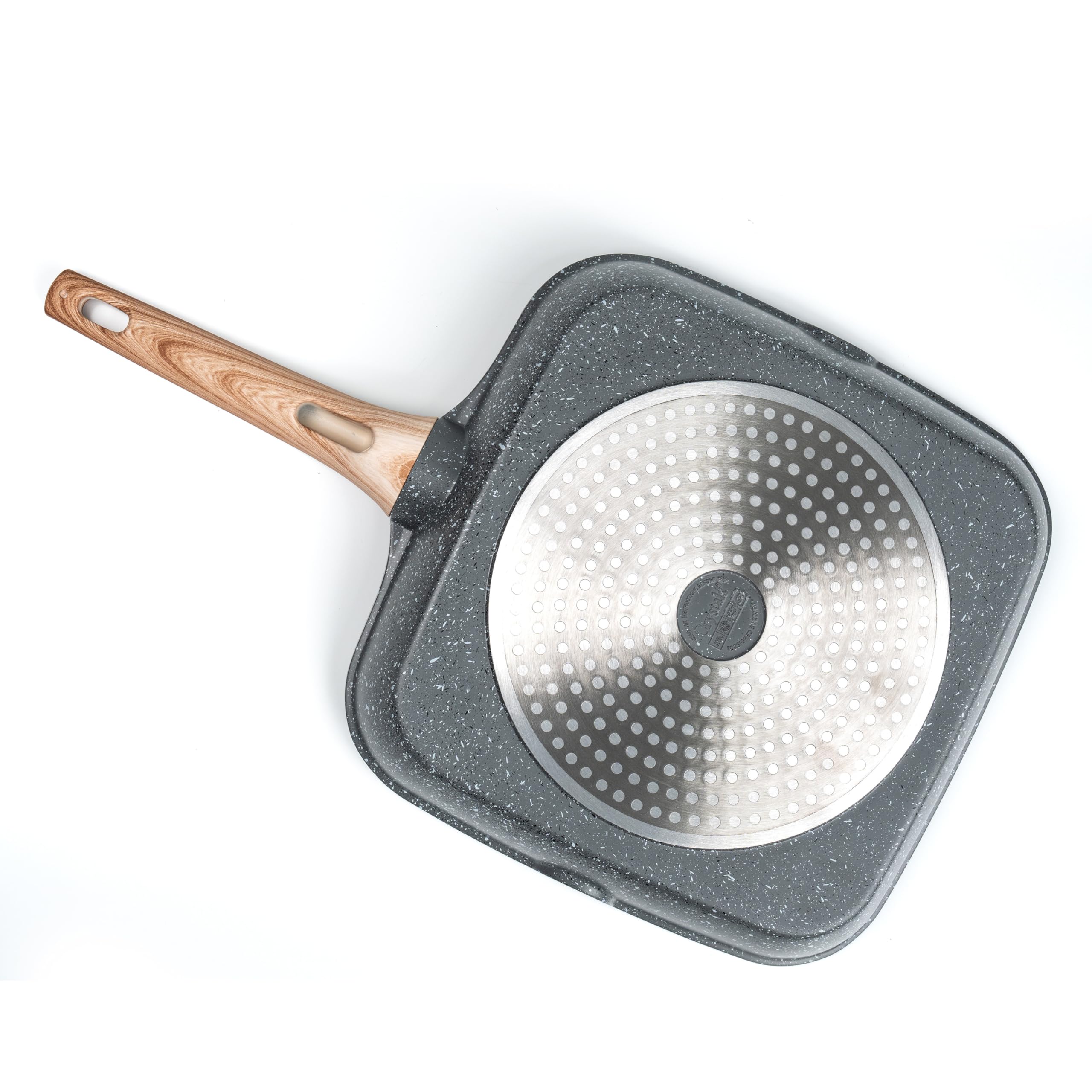 Crystals Non Stick Frying Pan, 3 in 1 Section Fry Pan with Wooden Handle, Small Induction Egg Frying Pan 28cm - Image 4