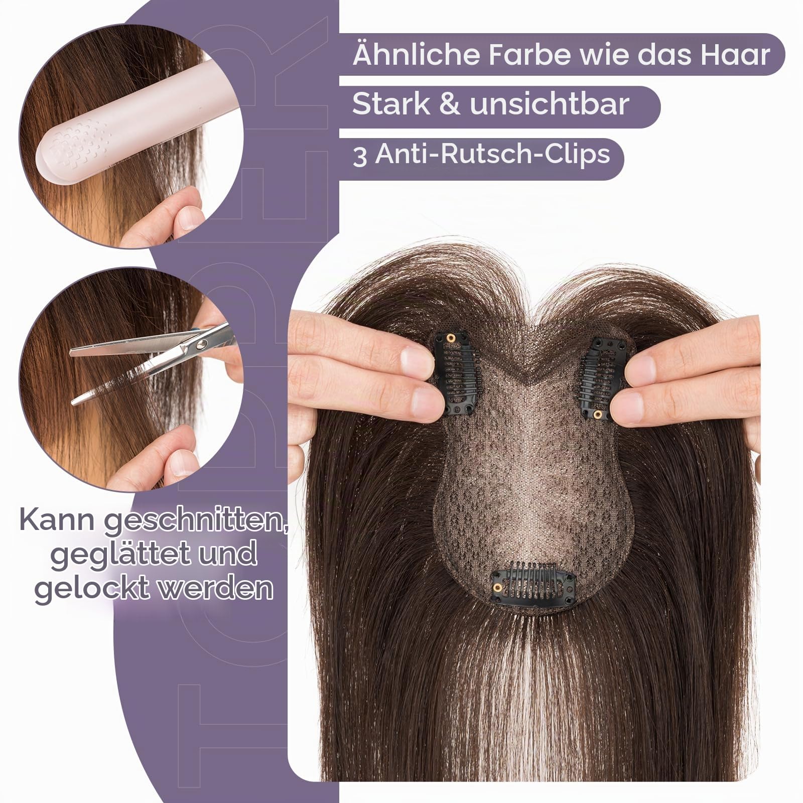 S-noilite Topper Haare für Frauen Echthaar Dunkelbraun - 8x11cm 100% handgeknüpfte Toupets mit Seitenpony Haar Toppers Echthaar Damen Haarverdichtung 21 Gramm