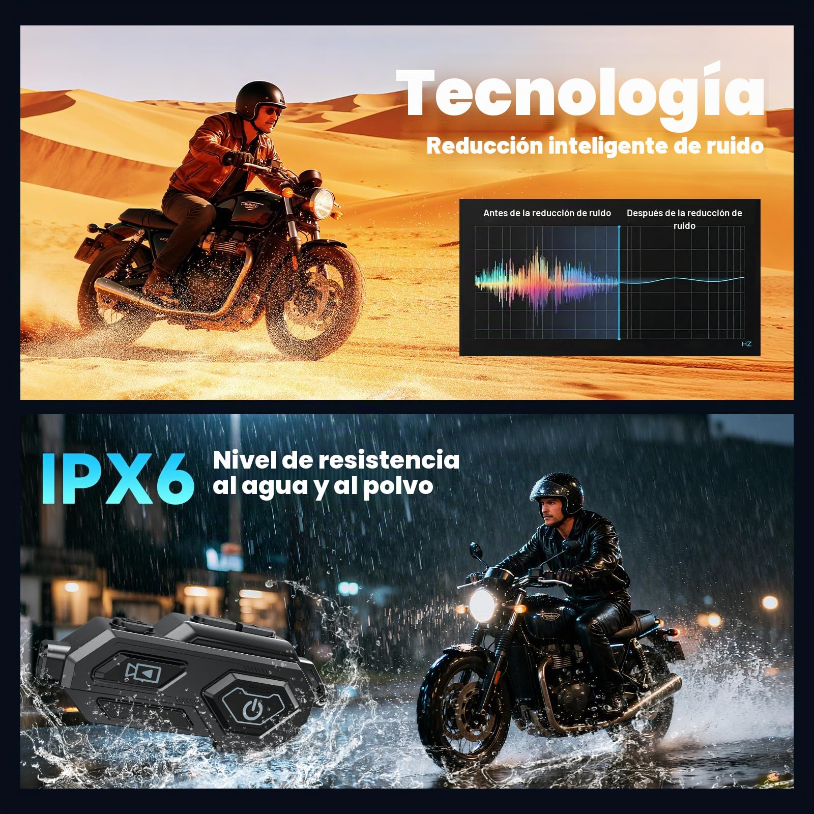 BestYiJo Auriculares Bluetooth para casco de motocicleta con grabación de vídeo HD 1080p, intercomunicador, FM, impermeabilidad IPX6 e iluminación