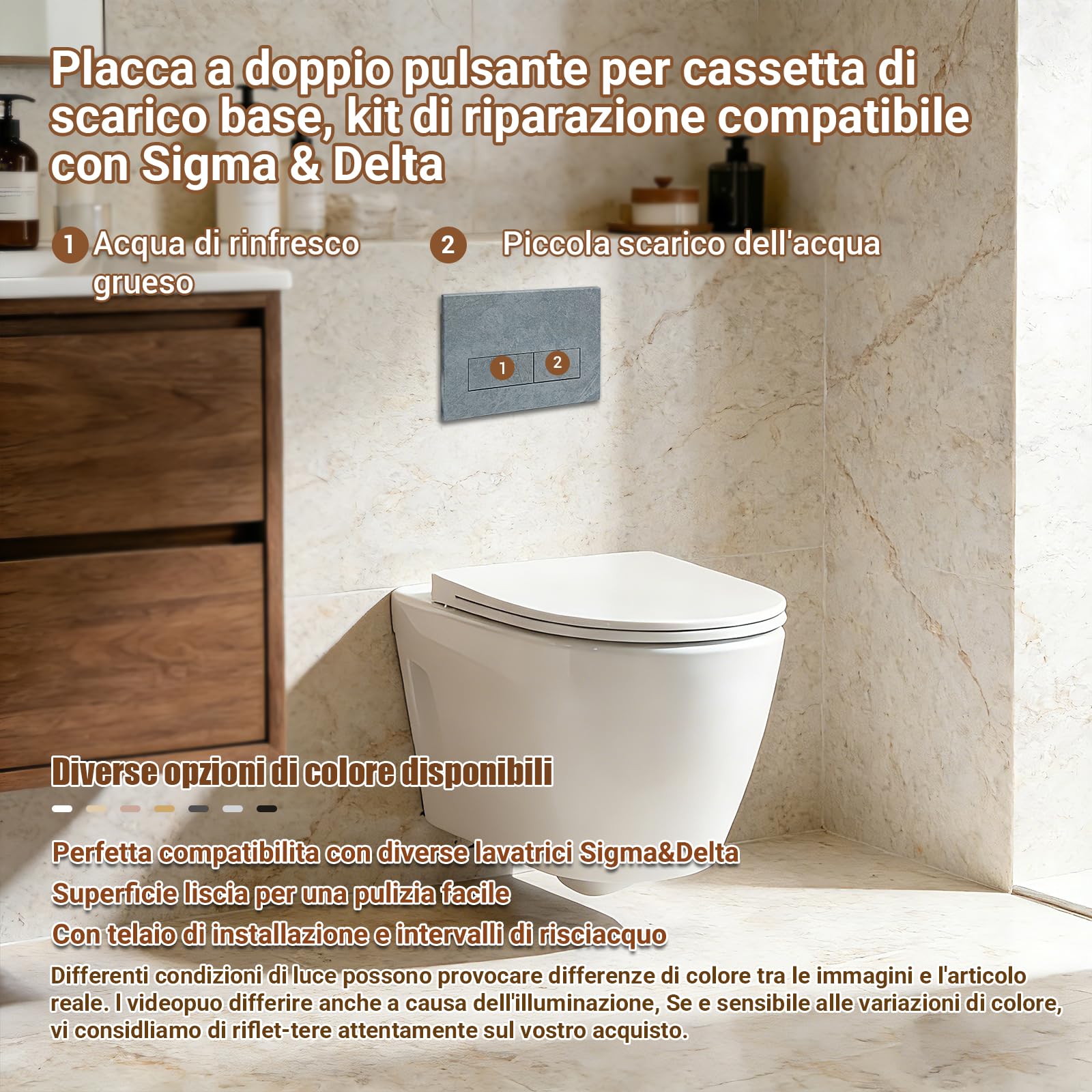 Placca di Comando WC Compatibile con Geberit Duofix Sigma, Delta e Basic, Ricambio con Set di Barre di Spinta e Telaio di Montaggio per UP300 & UP320, 245 x 164 mm(Grigio chiaro-Y8)