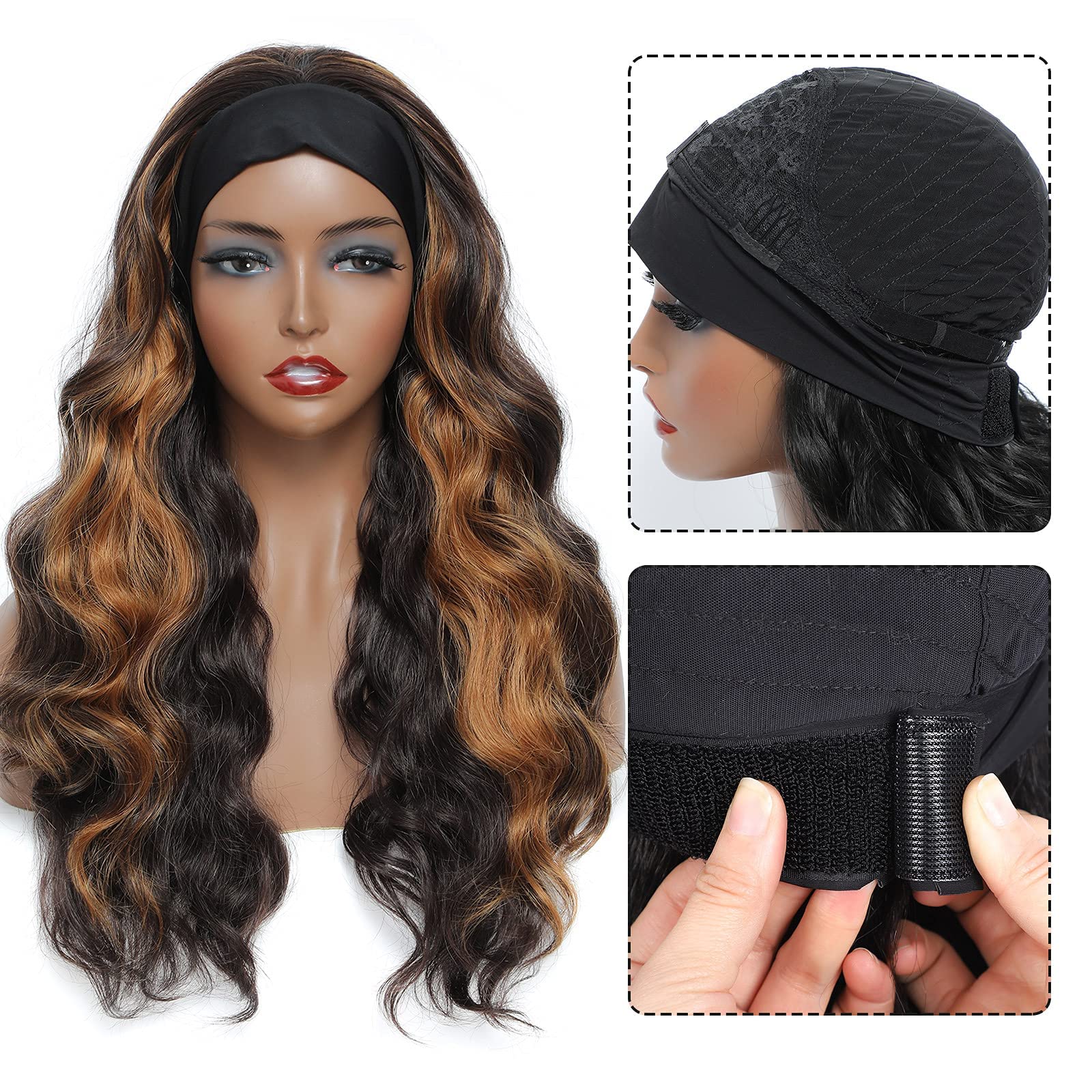 Brown highlights head band wavy wig Long Wavy Brown Mix Blonde Highlight Headband Wig | 28 | 180  main image 3
