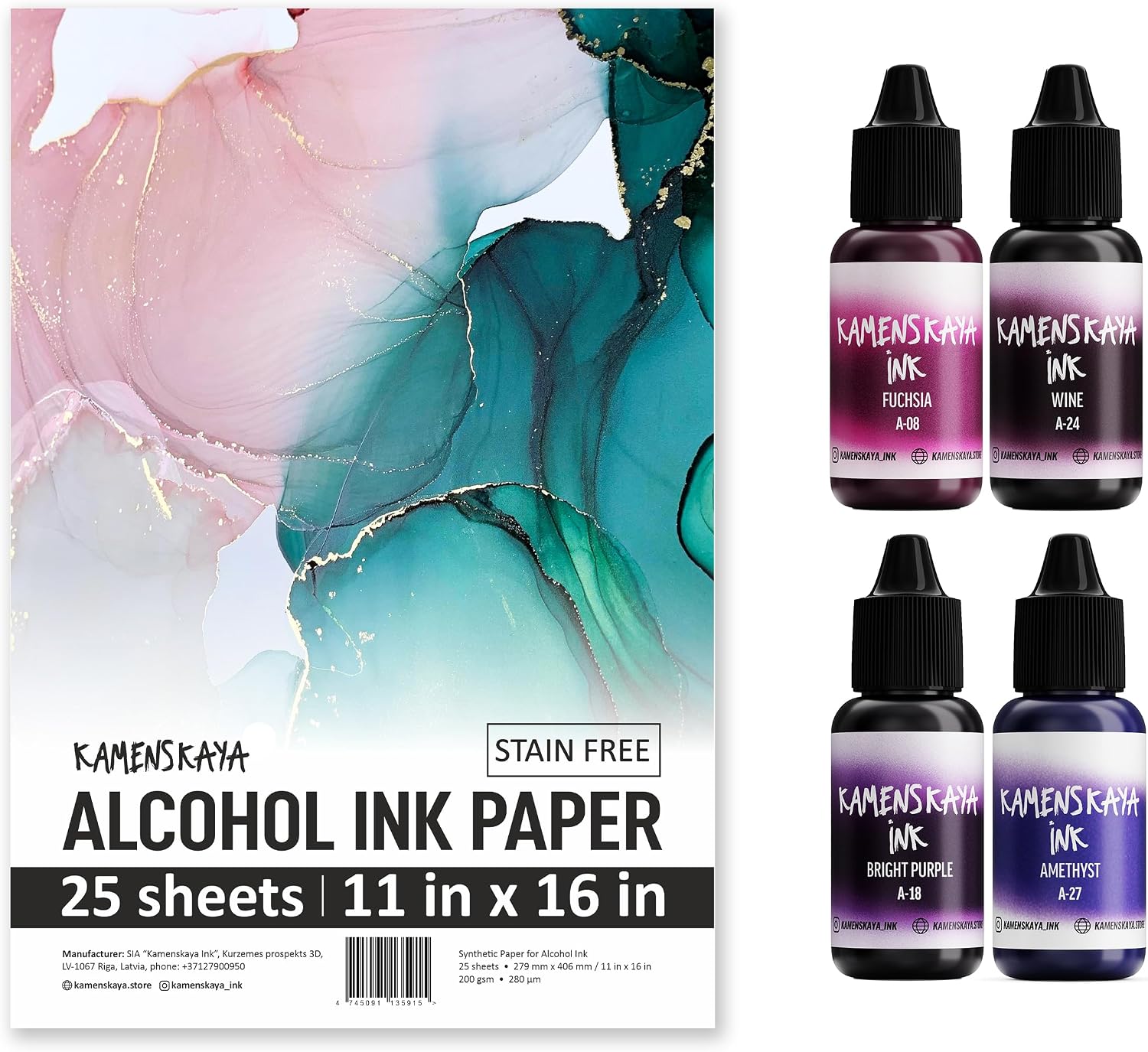 Kamenskaya Alcohol Ink Set with Alcohol Ink Paper