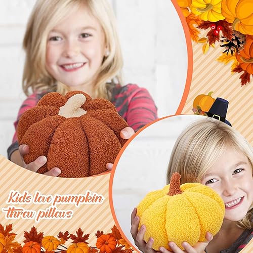 Miniatura 4 de Juexica Halloween Stuffed Pumpkin Fluffy Plush 3D Shaped Decorative Thanksgiving Pillow Soft Cute Throw(Blue,Beige, Brown,3 Pcs)