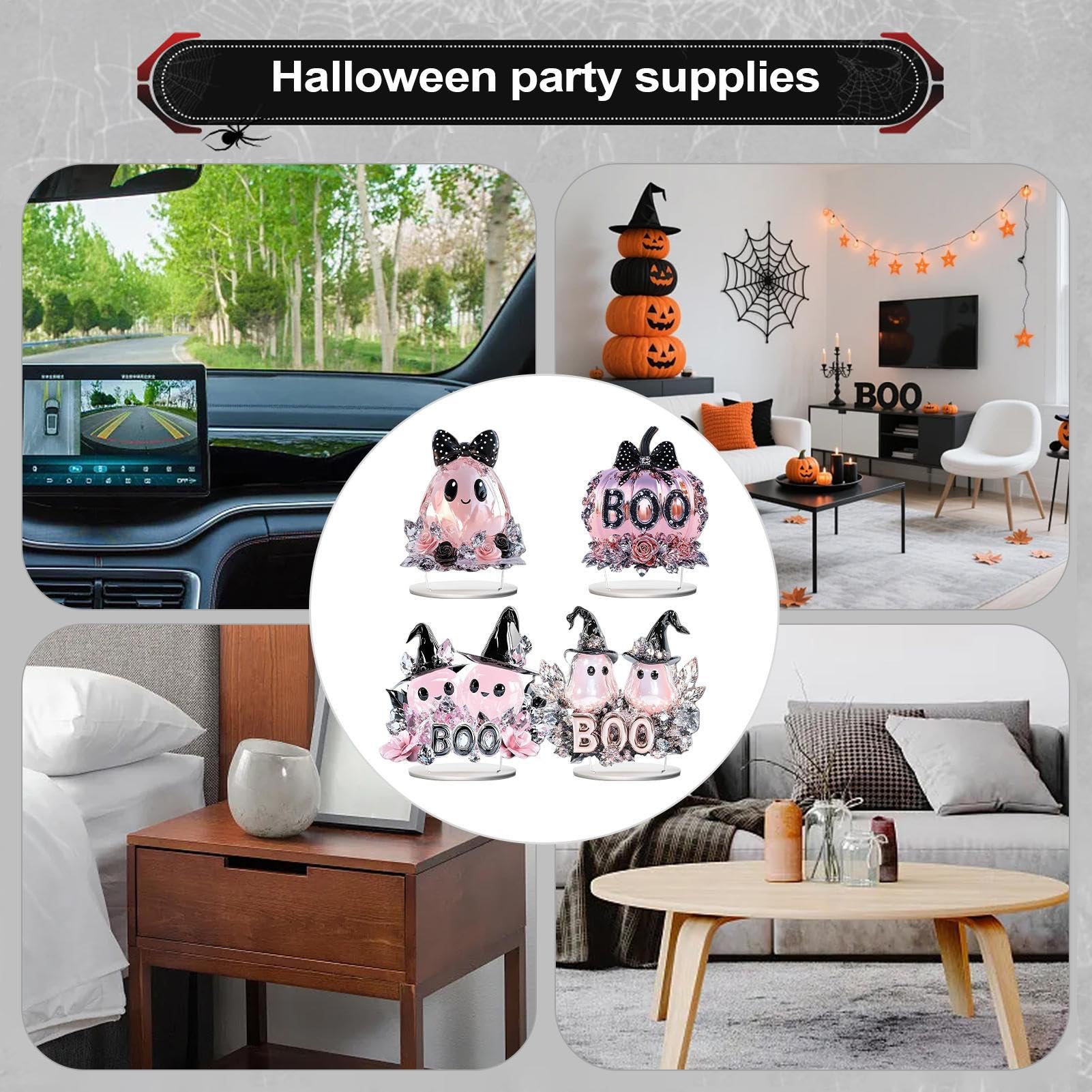 Halloween Dekoracja Stołowa 4 Sztuki 2D Akrylowych Ozdób Duch I Dynia Do | Ozdoba Na Imprezę Dla Przyjęć Weselnych, Domu, Biurka, Sypialni, Imprez Halloween jako