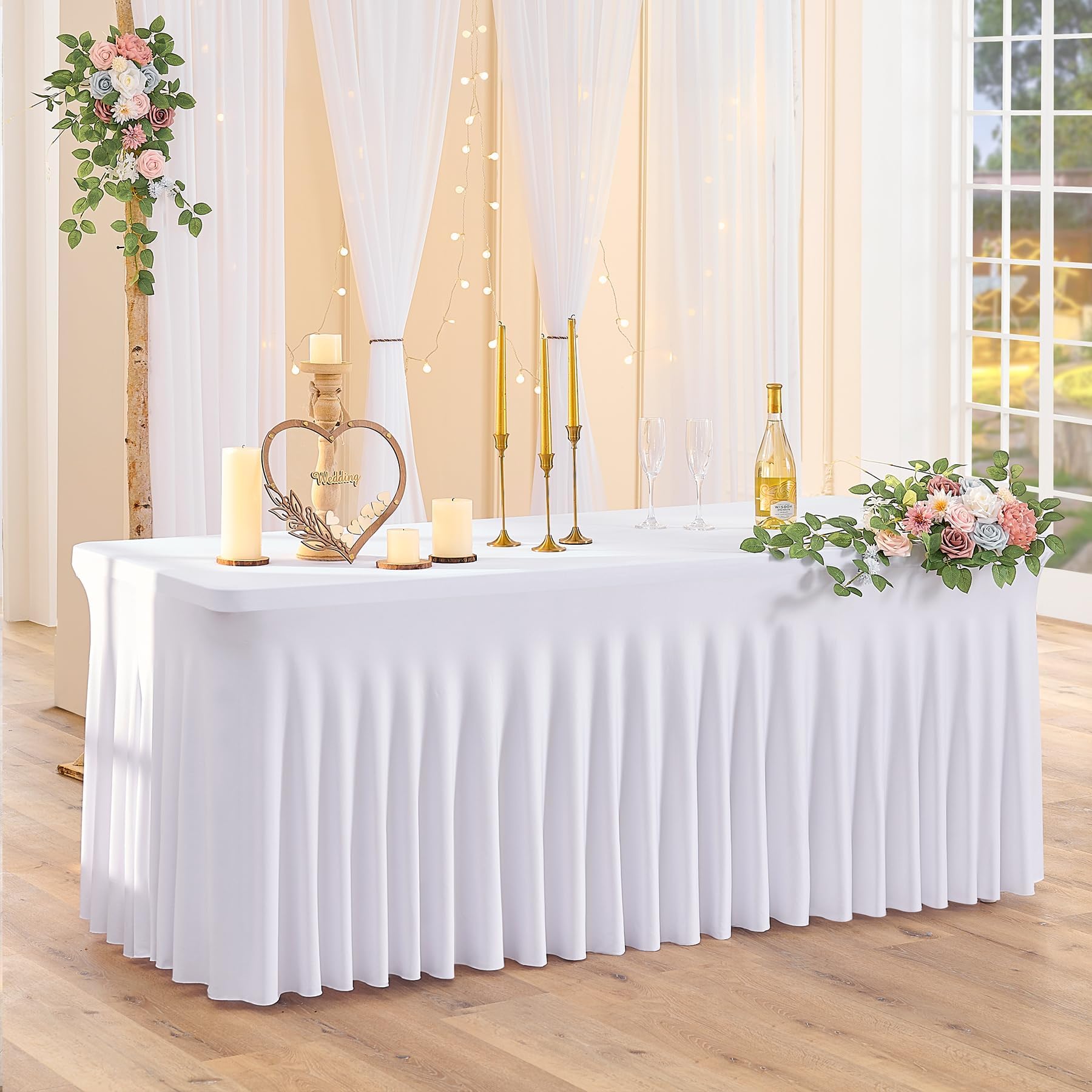 6 Pack Weiße Dehnbare Spandex Tischdecke für 1.8m Rechteckige Tisch, Waschbare und knitterfreie Stretch Tischdecke Rechteckig für Partys Veranstaltungen, Hochzeiten, Bankette, [183Lx76Wx74H] cm