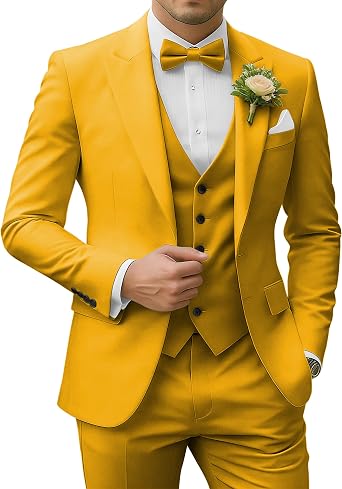 Men's 3 Piece Suits Slim Fit Peak Lapel 2 Button Blazer Jacket Vest Pants Set Wedding Business Prom Party Suit