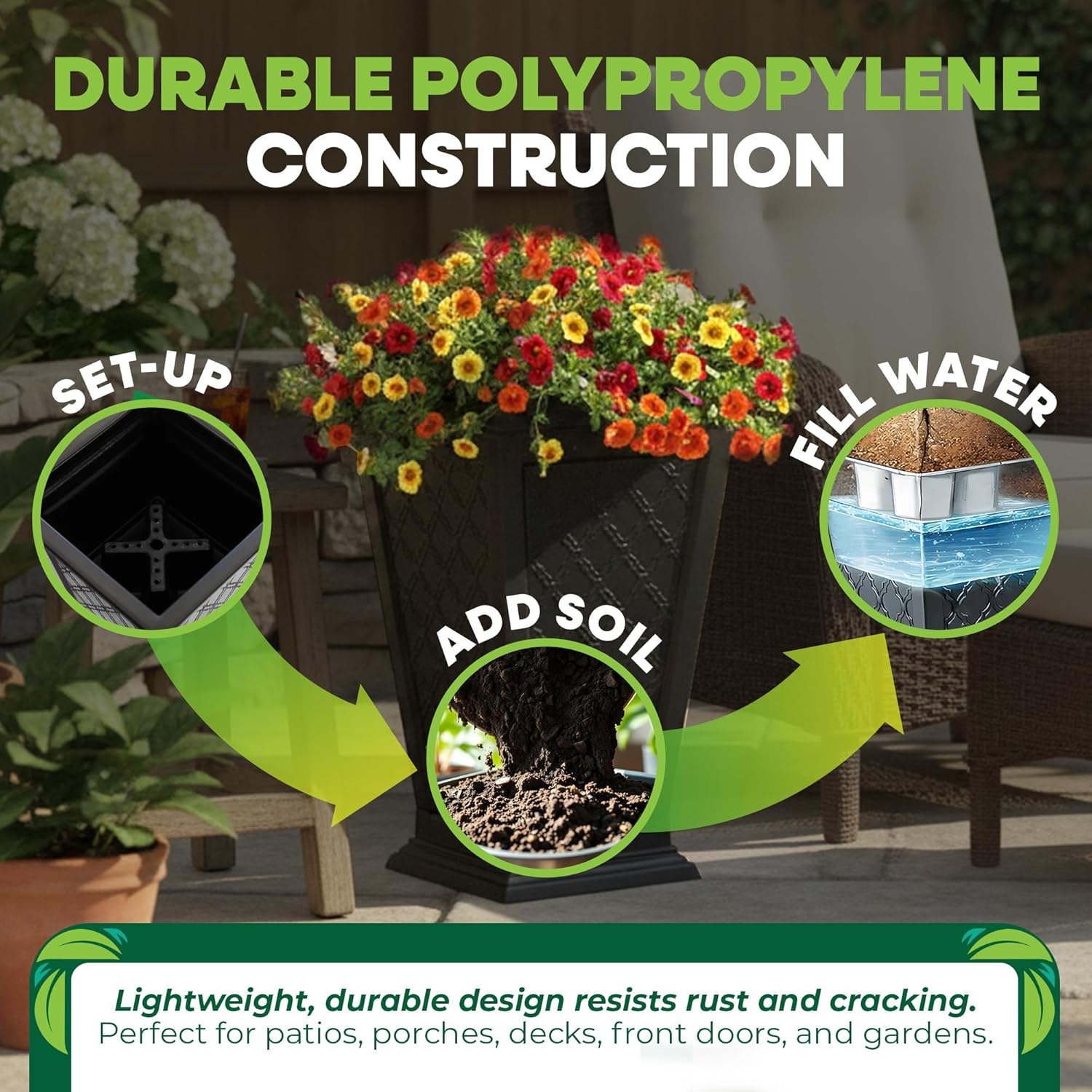 FCMP Outdoor - Modemmo Casablanca Self-Watering Planter (2 Pack), Black