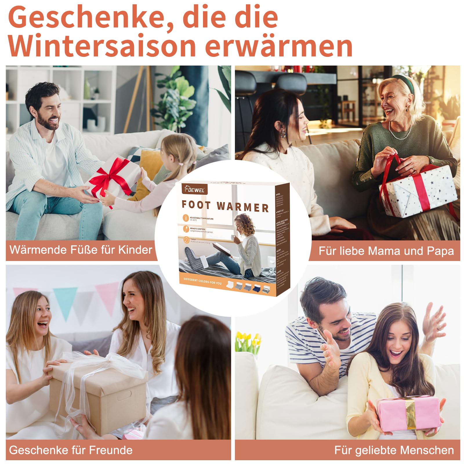 DEWEL Grau Fußwärmer Elektrisch, Fusswärmer Schnelle Erwärmung mit 2,5M Kabellänge | 10 Temperaturstufen | Waschbares Innenfutter, fuß wärmer für Wohnzimmer Schlafzimmer Büros, bis Schuhgröße 46