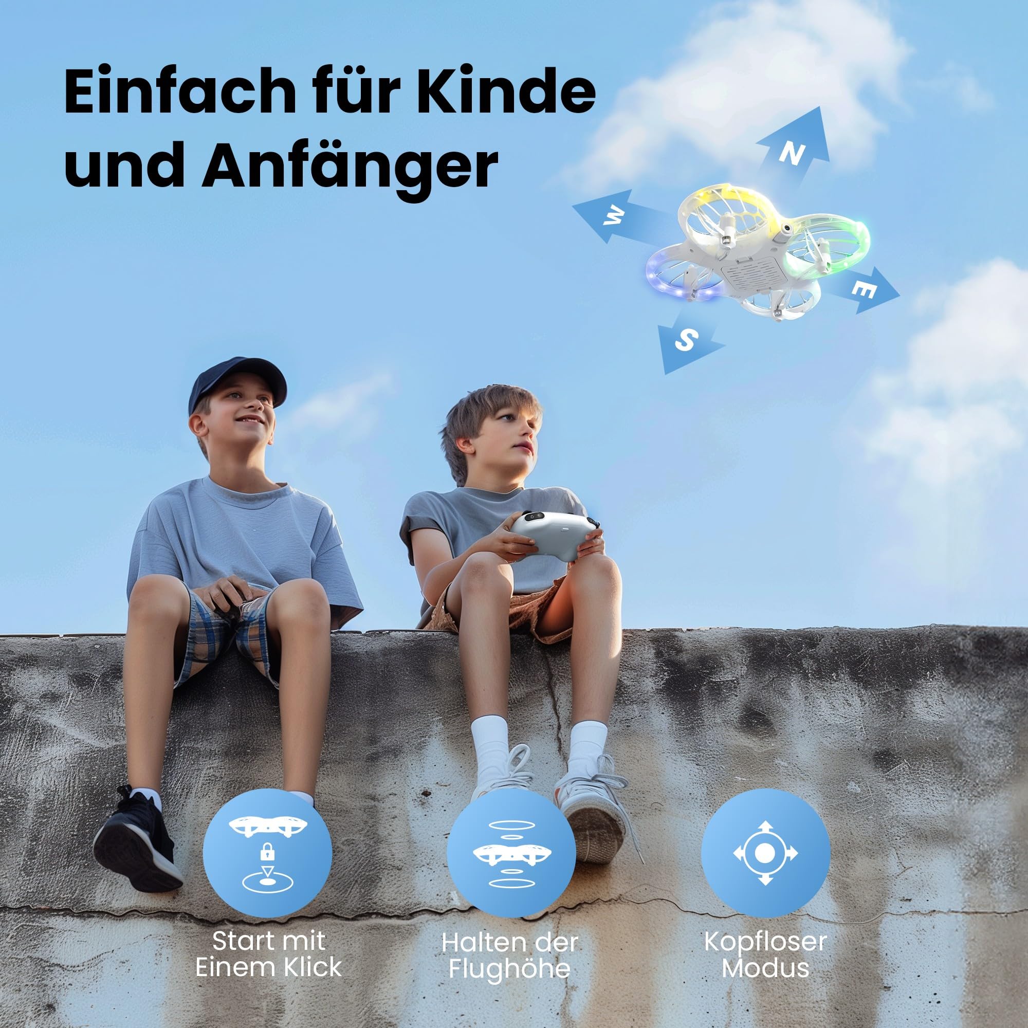 Ameta Morpho Drohne mit Kamera für Kinder 1080P HD mit STEM-Module | FPV, Drone für Anfänger, 32 RGB Licht, 18 min Flugzeit, Verloren Buzzer, Spielzeug Geschenke, Quadrocopter für Jungen Mädchen