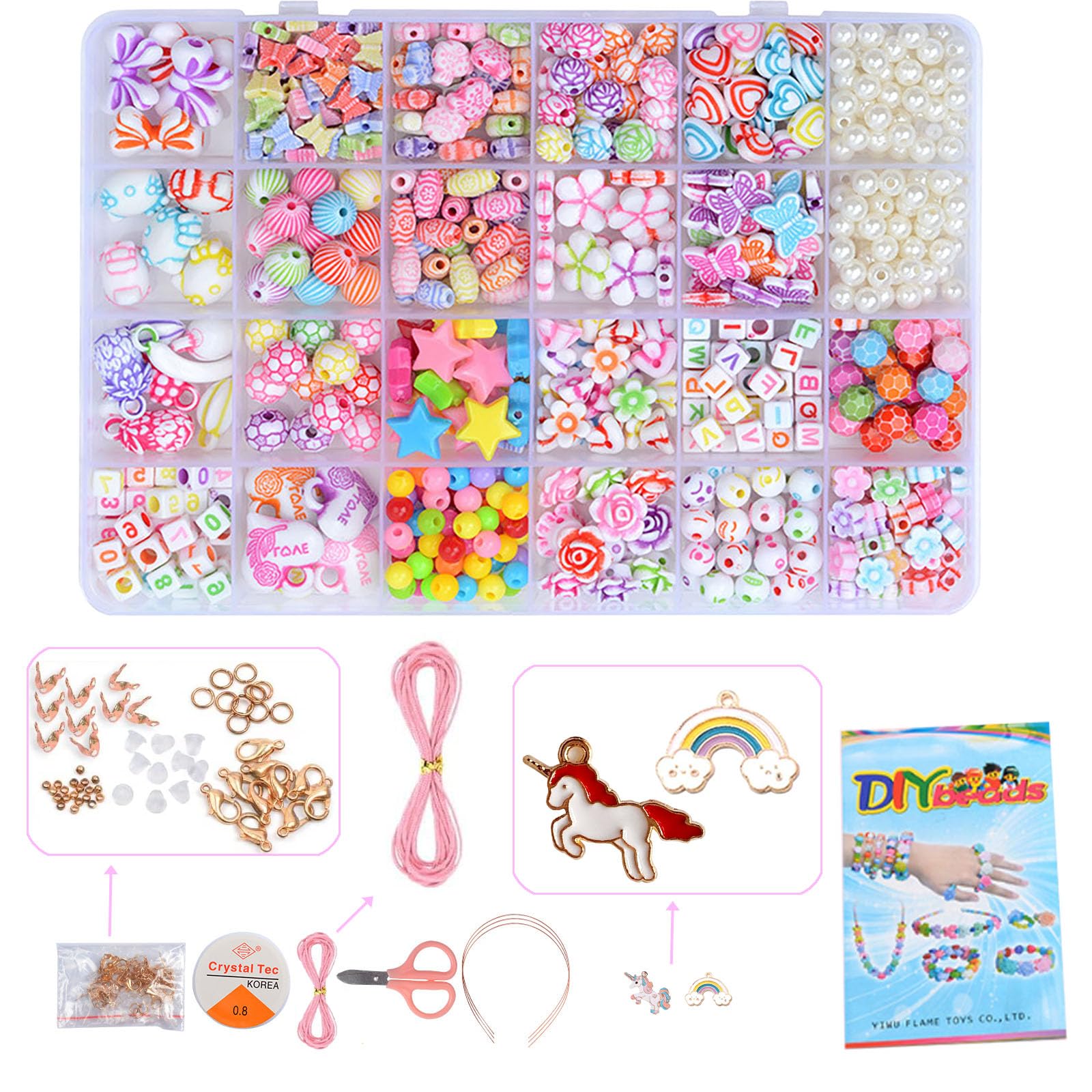 Bambini Perline, Set di Perline Fai Da Te per Bambini, Braccialetti Fai Da Te, Collane,per Bracciale, Kit per la Creazione di Gioielli Colorati