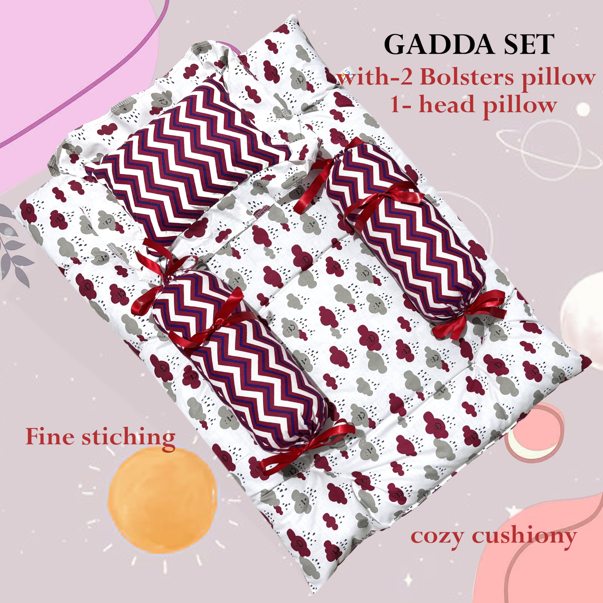 MOM & SON New Born Baby Bedding Set,Sleeping Bag, Baby Mosquito Net & Gadda Mattress Set for 0-6 Months (Pack of 3) - Image 4 thumbnail