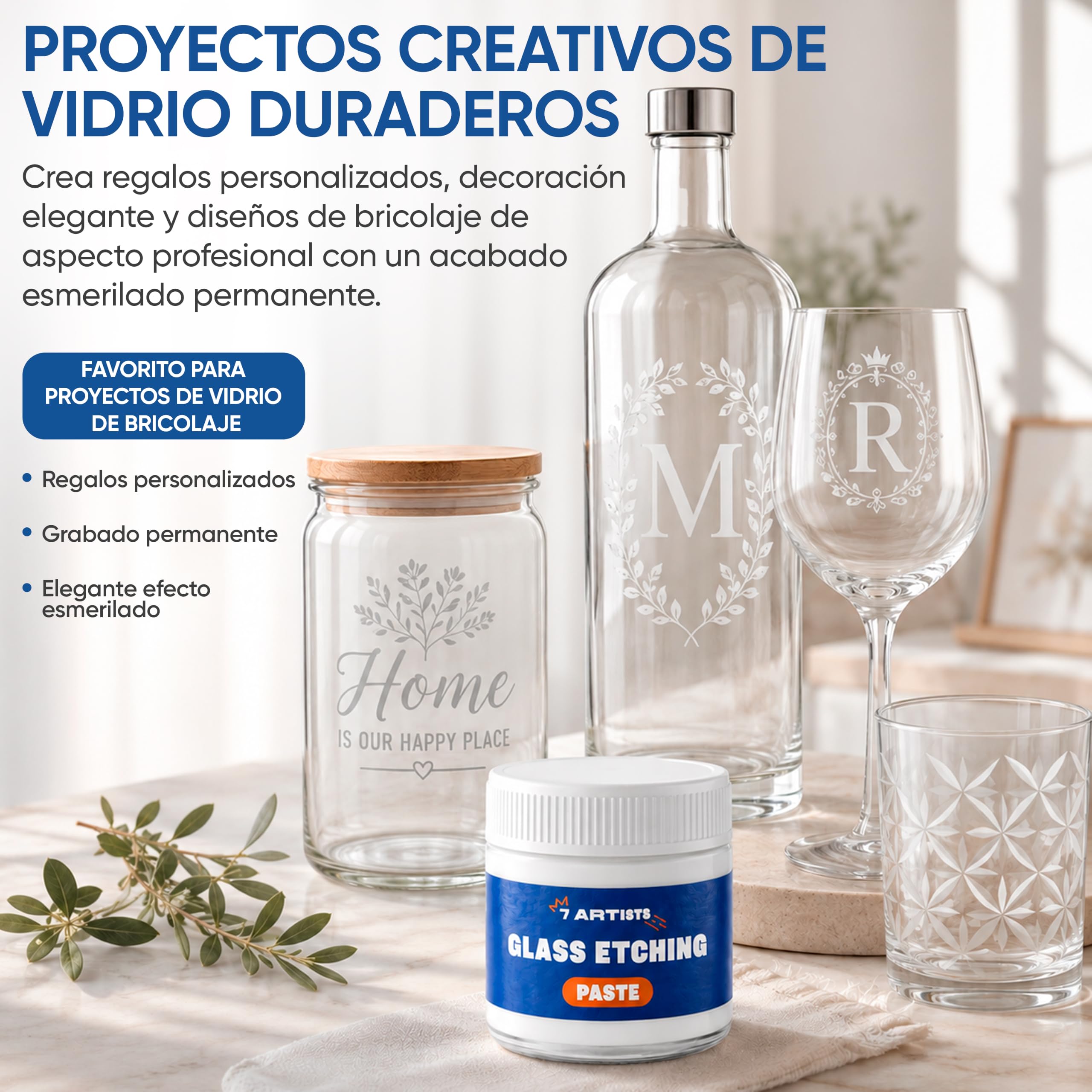 Crema Acido para Grabar Vidrio 50 ml (130 g) – Pasta para Grabar Cristal con Efecto Esmerilado Permanente para Vasos, Copas, Botellas y Jarrones | Glass Etching Cream para Decorar Vidrio