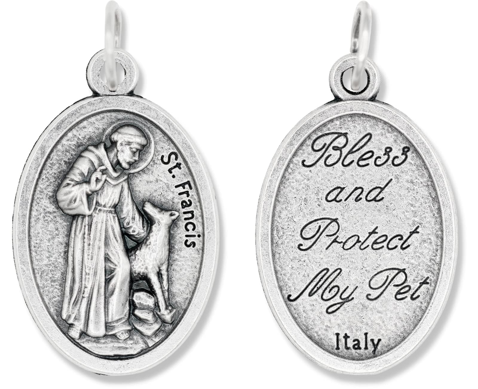 Confezione da 25 – Ciondolo San Francesco d'Assisi Benedici e Proteggi il mio animale domestico – 2,5 cm Medaglietta in argento ossidato San Francesco piccola per benedizione degli animali domestici