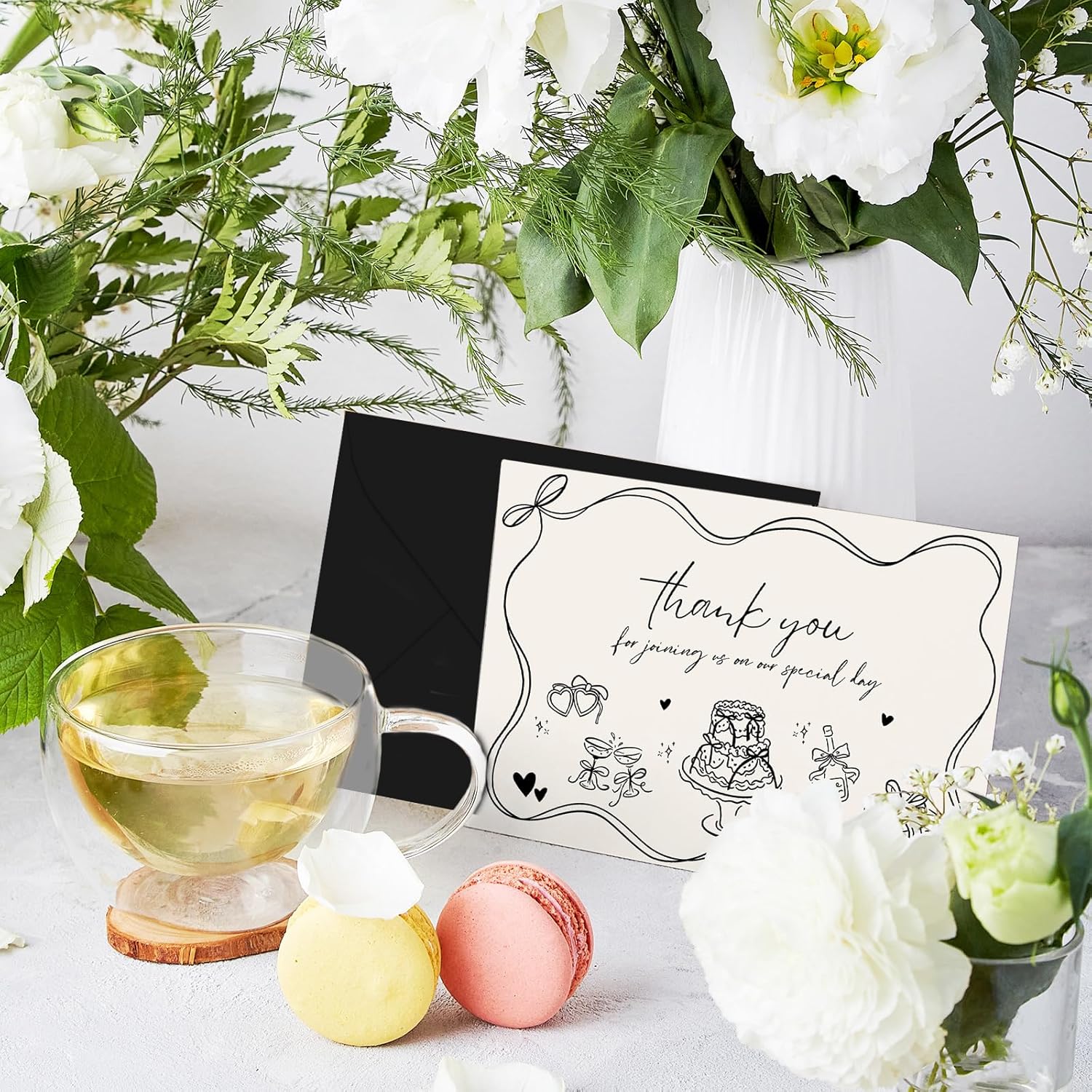 Whaline 24 Pack Wedding Thank You Cards Black Wedding Cake Champagne Thank You Greeting Note Cards with Envelope Sticker for Bridal Shower Engagement - Image 4