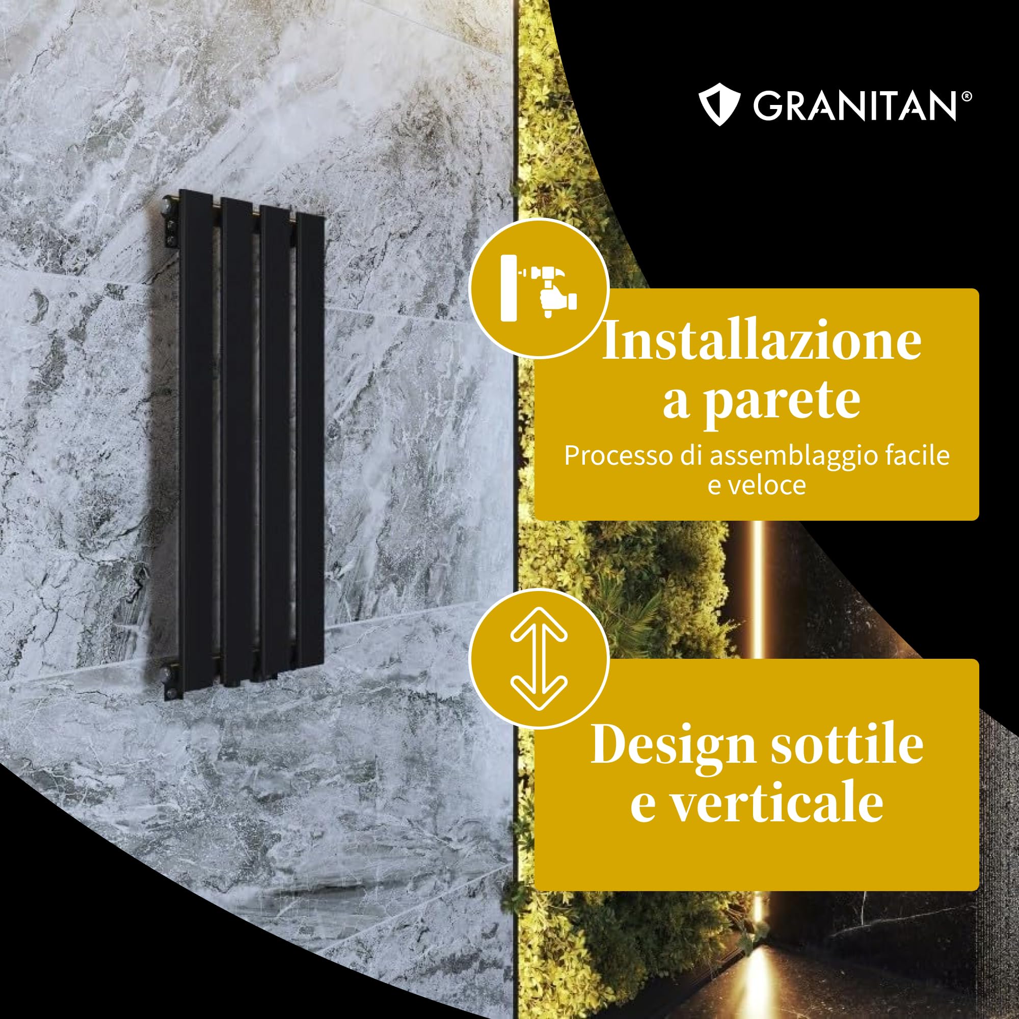 Granitan Termoarredo Bagno 1100x296 cm - 368W - Termo Arredo da Bagno - Termoarredo Idraulico - Termosifone da Parete - Bianco