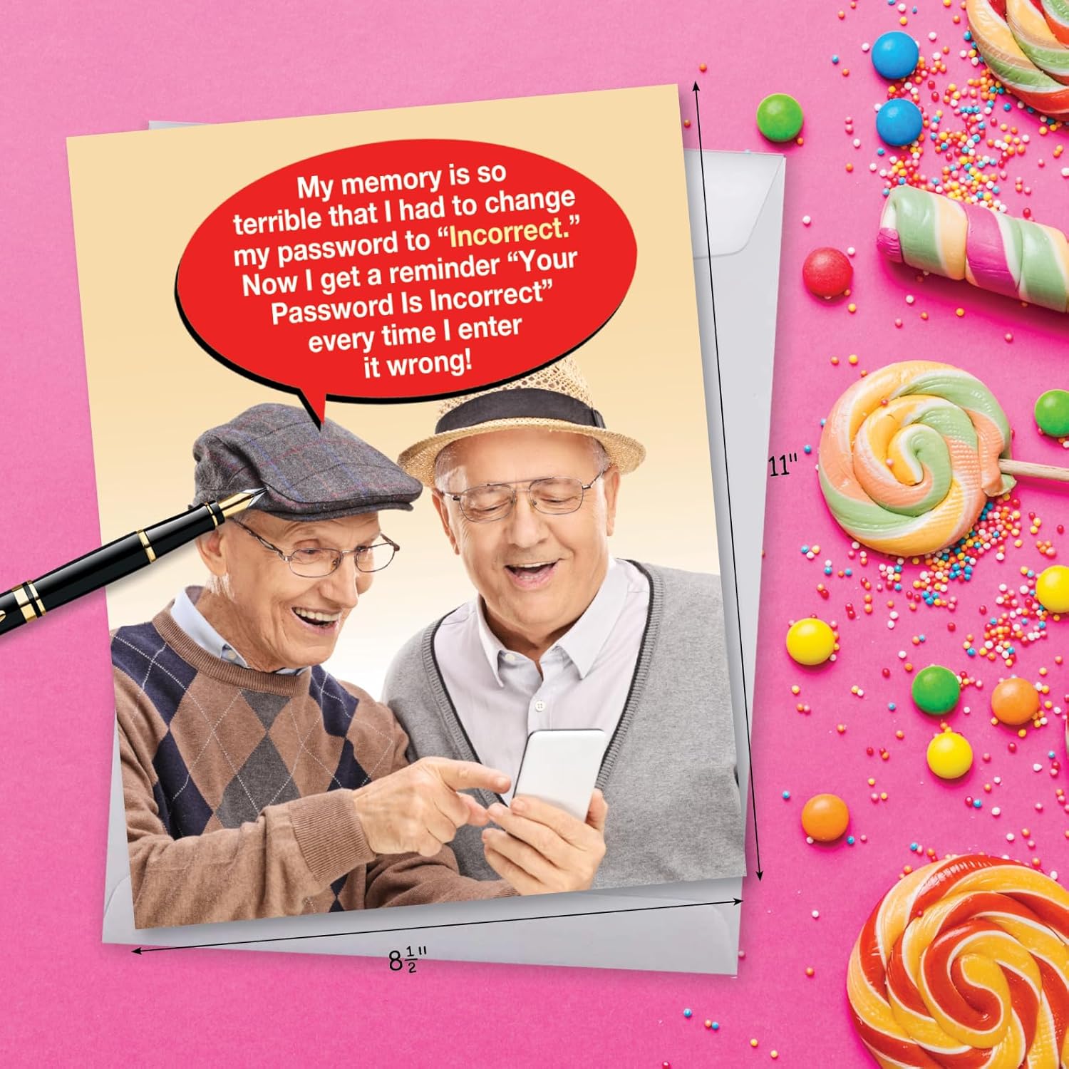 NobleWorks Oversize Funny Birthday Greeting Card From Us 8.5 x 11 Inch with Envelope (1 Card) Incorrect Password-Men J7955BDG-US - Image 5