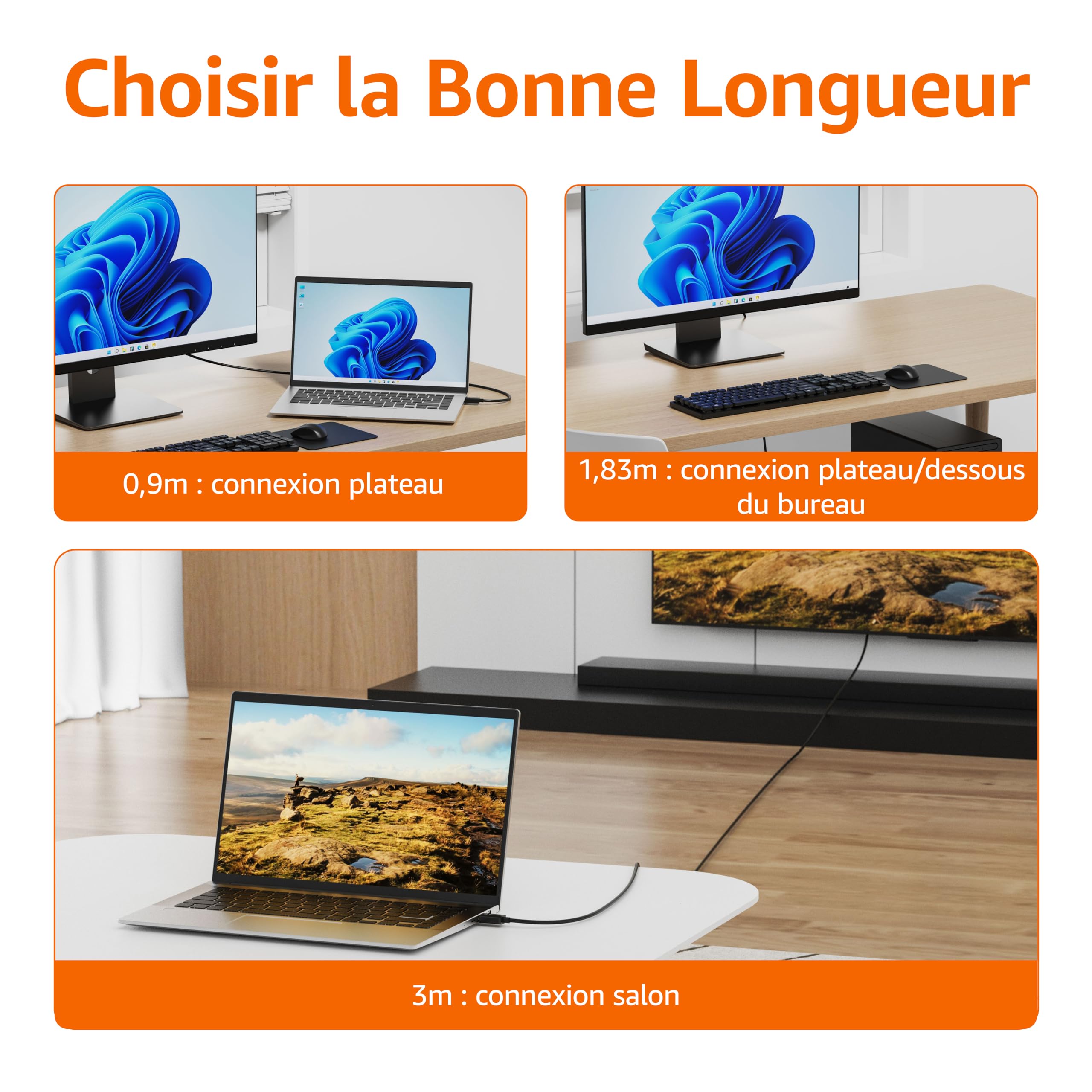 Amazon Basics Câble DisplayPort (Source) vers HDMI (écran), unidirectionnel, 4k à 30 Hz, 1920x1200, 1080p, connecteurs plaqués Or, 1.8 m, Noir - 4