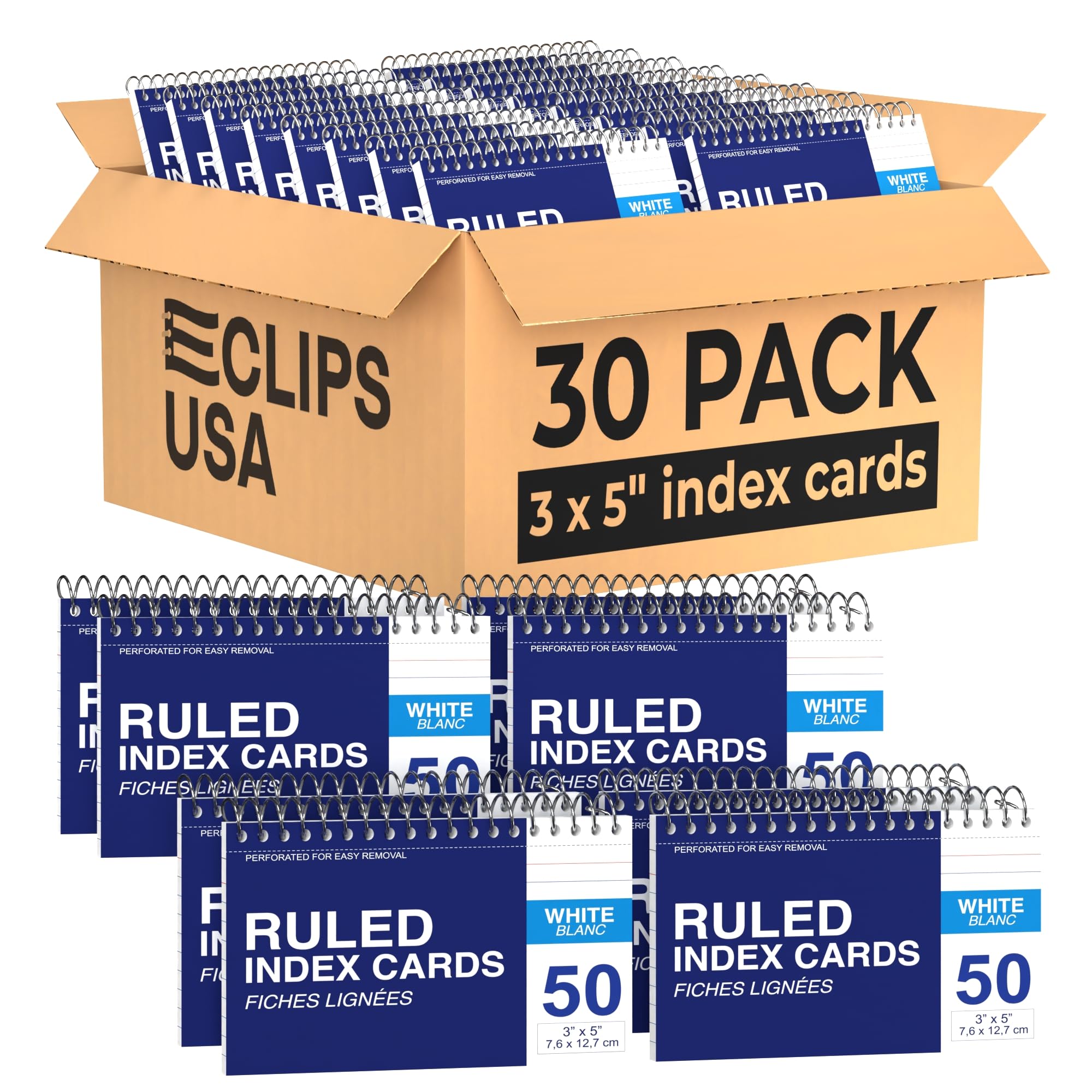 Spiral Bound White Index Cards 3x5 Index Card Book Spiral Flashcards White Note Cards (30 Pack)
