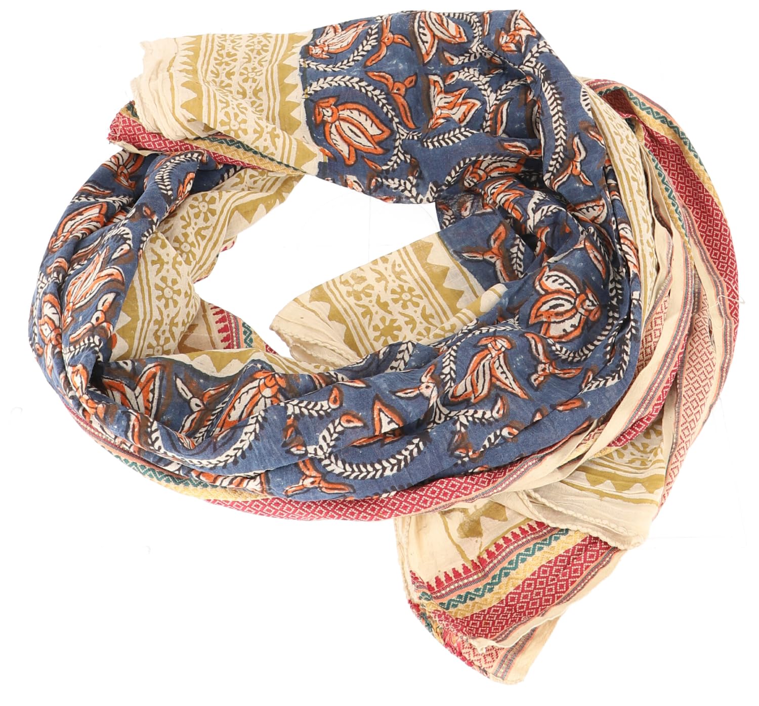 GURU SHOP Leichter Pareo Schal, Sarong, Handbedrucktes Baumwolltuch, Lungi mit Webbordüre, Herren/Damen, 190x120 cm