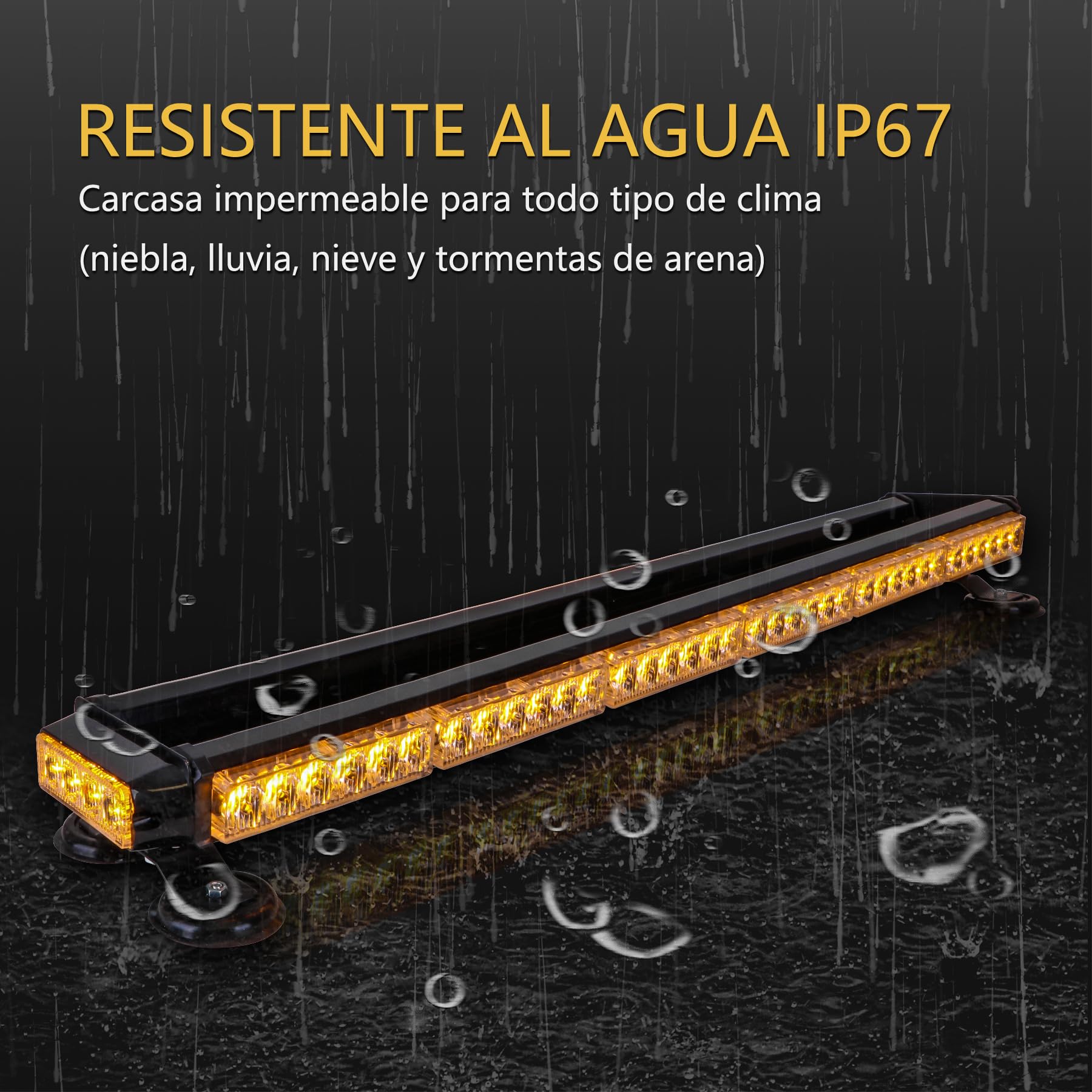 Rotativo LED Tractor, Barra Luz Emergencia Ámbar 95 cm, 80 LED, 12-24V, Magnética 360°, 16 Modos, Girofaro Baliza Señalización para Vehículo, Camión y Obra