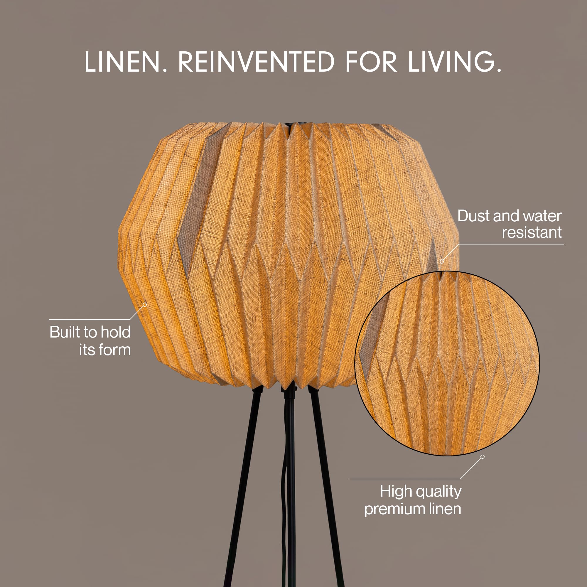 FIG Living Lifo Linen Floor Lamp for Living Room Decoration, Bedroom & Home Decor | 120 cm Tall Lamp | Origami-Inspired Lampshade | Knock-Down Tripod Stand (Bulb not Included) 3