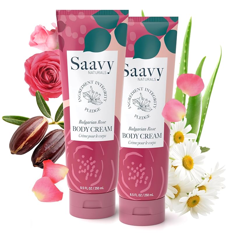 Creme corporal Saavy Naturals Bulgarian Rose com manteiga de karité e óleo de jojoba, 2 unidades de 251 mL