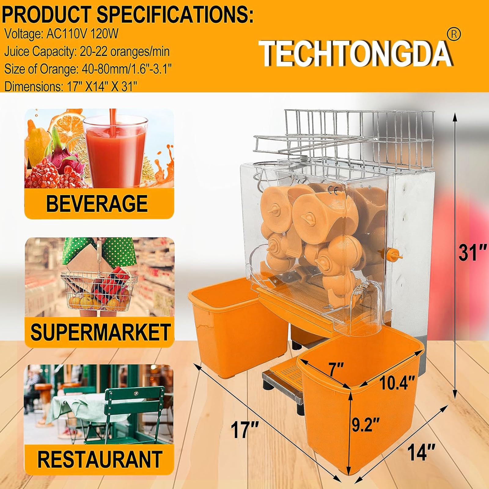 Exprimidor Eléctrico de Cítricos,Máquina Automática Comercial,20 Naranjas/min Exprimidor Eléctrico de Naranjas Exprimidor Naranjas Zumo Industrial para Jugo de Rango de limón